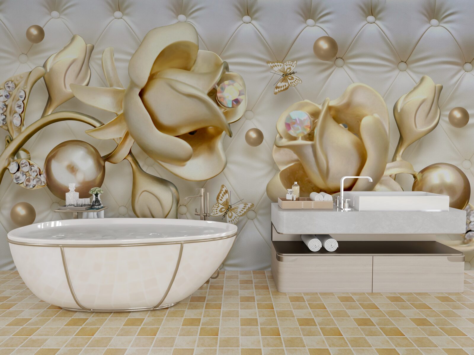 Fototapeta diamentowe róże w złotym odcieniu