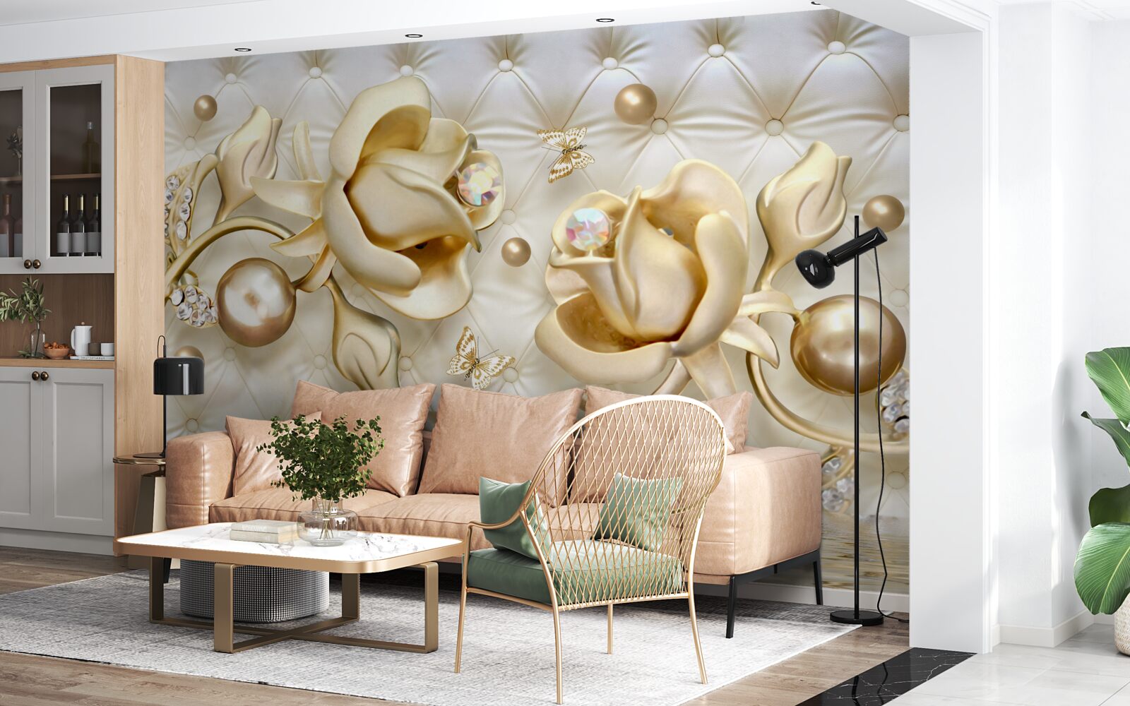 Fototapeta diamentowe róże w złotym odcieniu