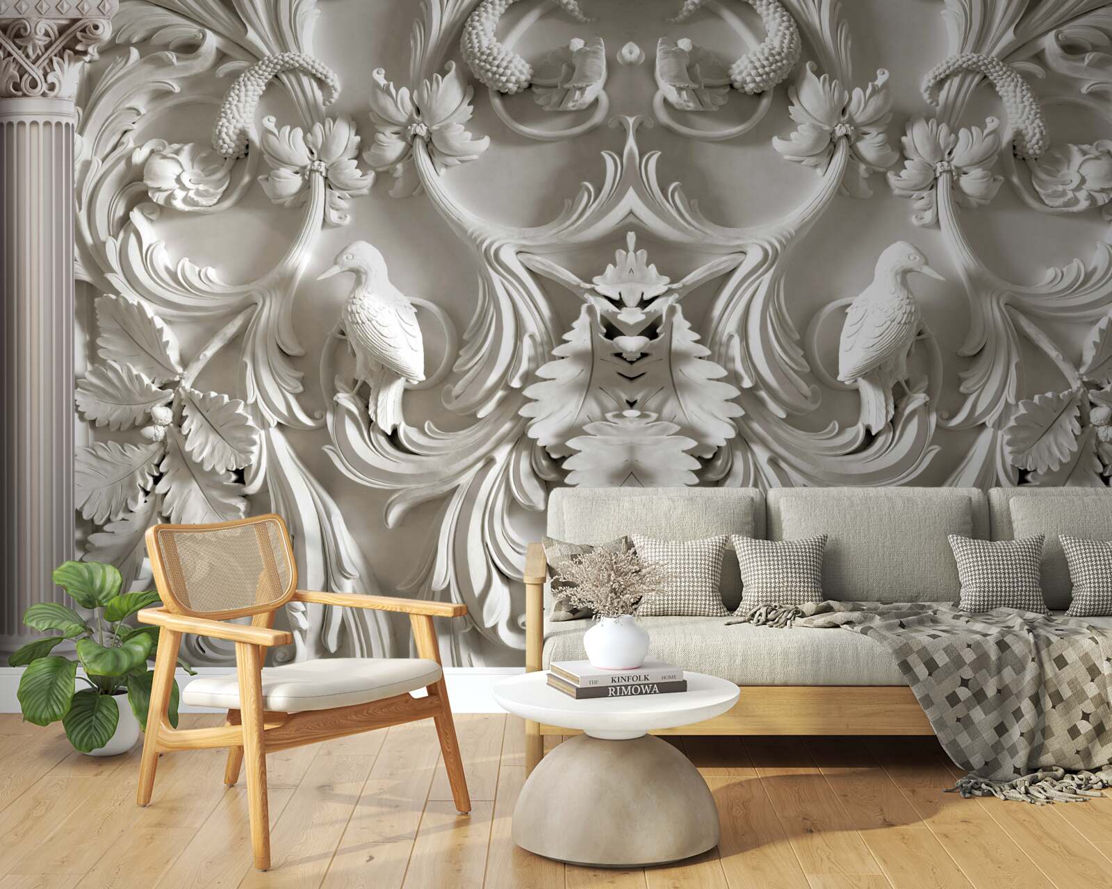 Fototapeta wolumetryczne białe detale na ścianie