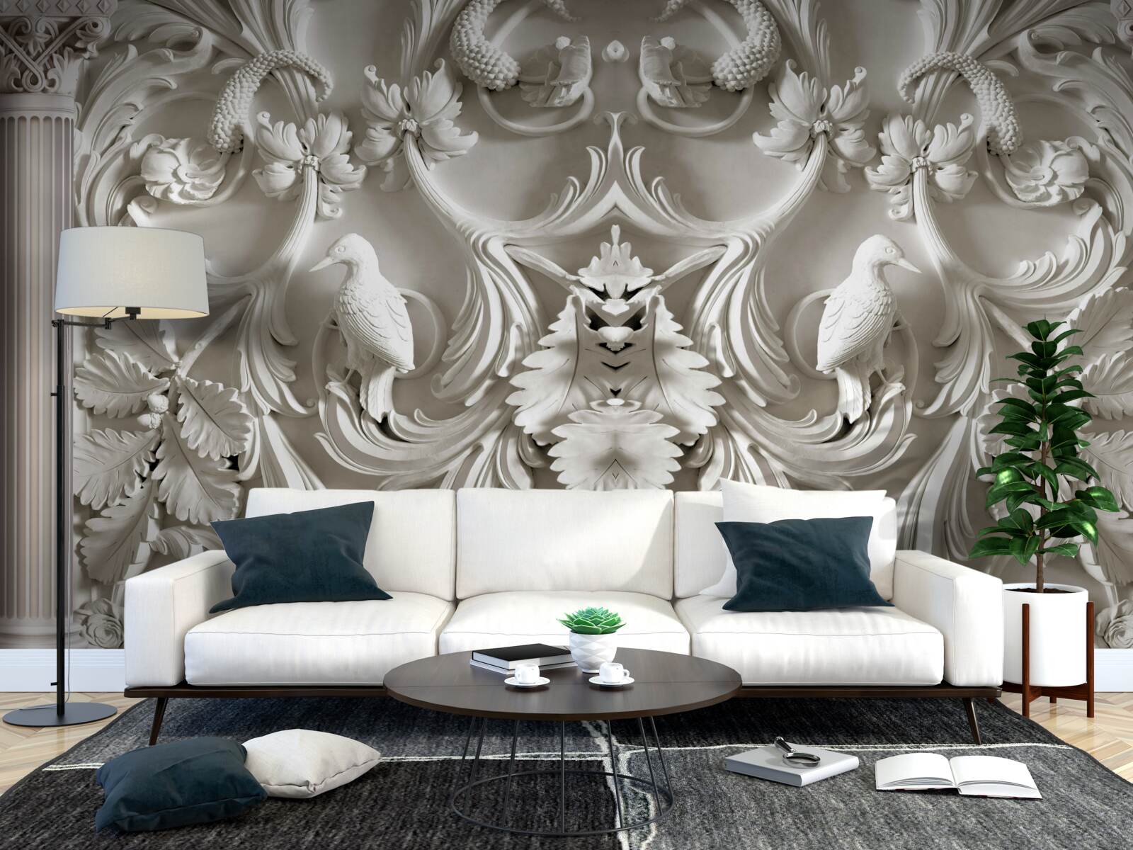 Fototapeta wolumetryczne białe detale na ścianie