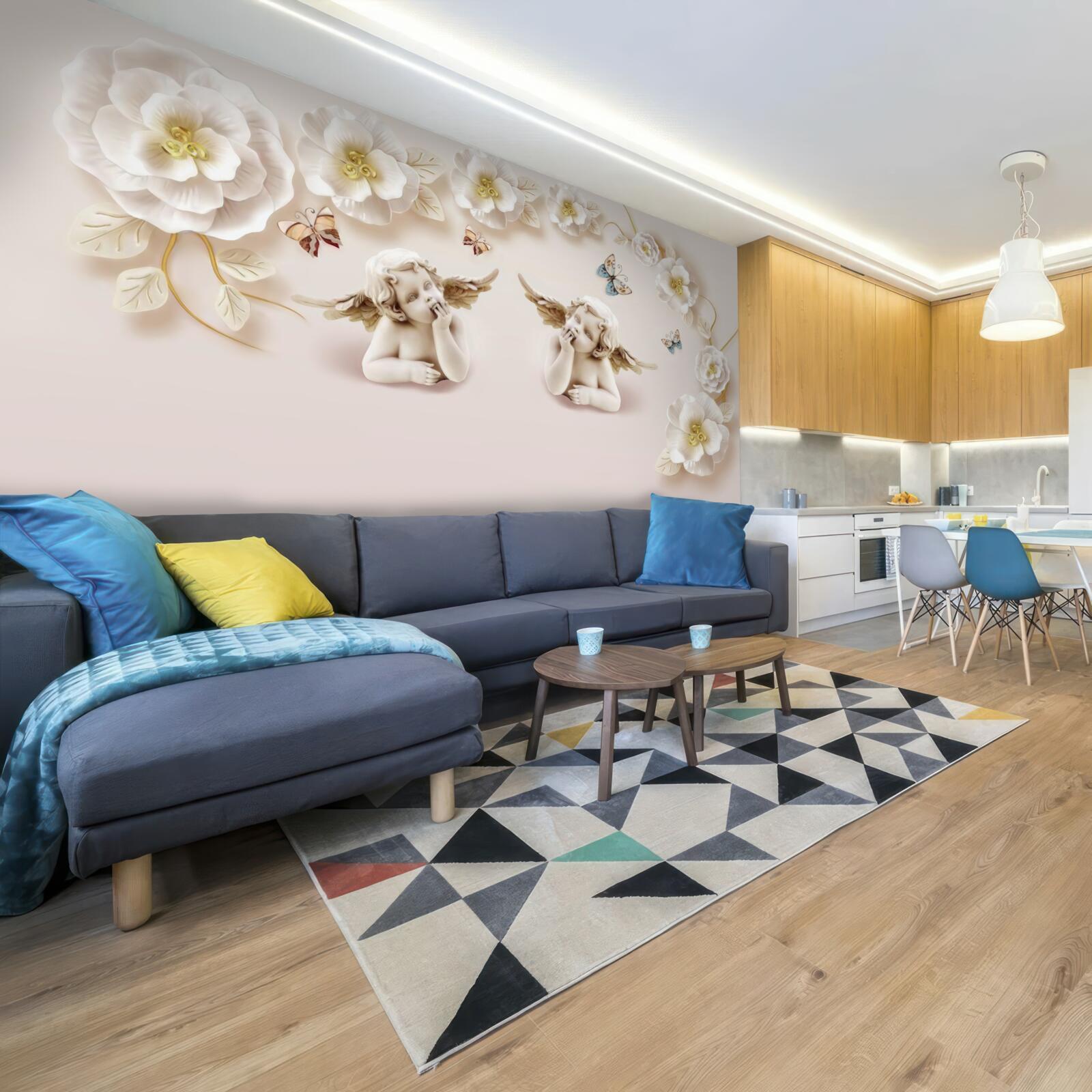 Fototapeta para aniołów, śnieżnobiałe róże i ćmy