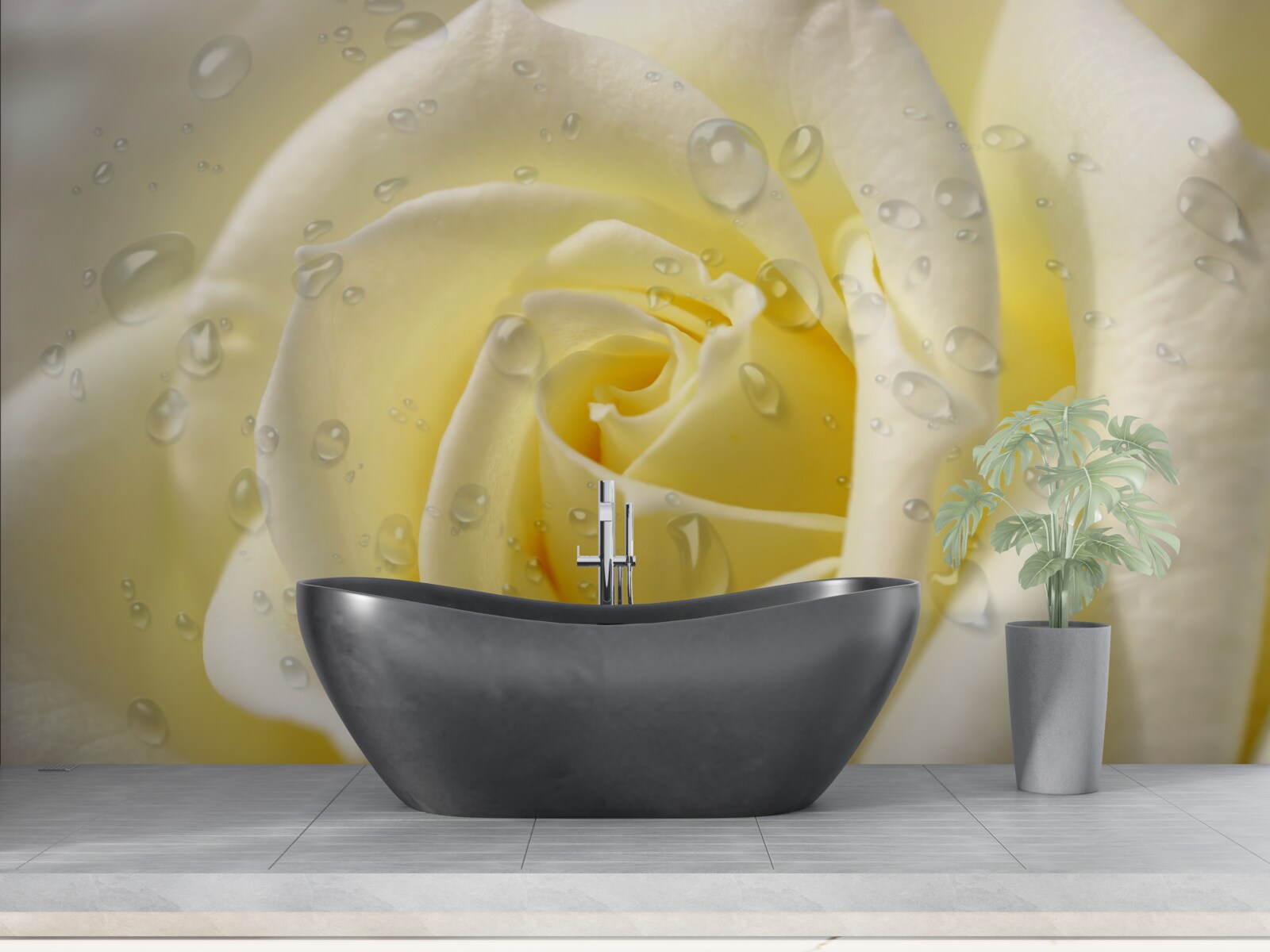 Fototapeta krople deszczu na żółtej róży