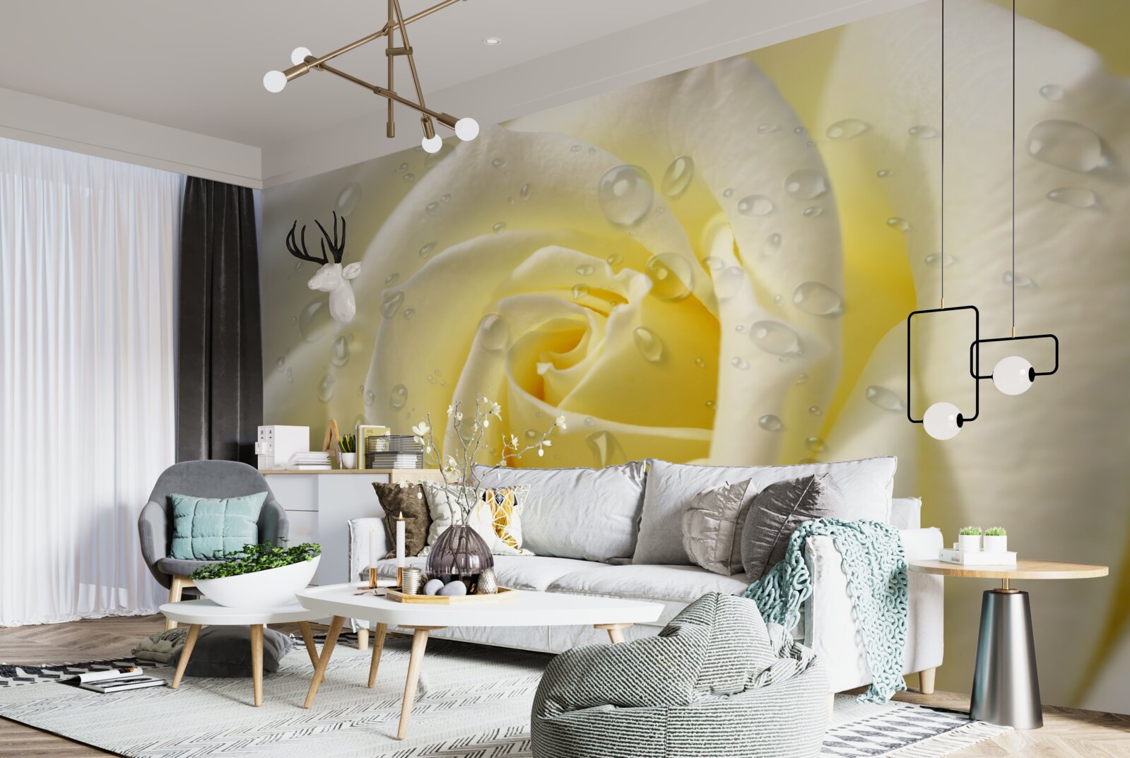 Fototapeta krople deszczu na żółtej róży