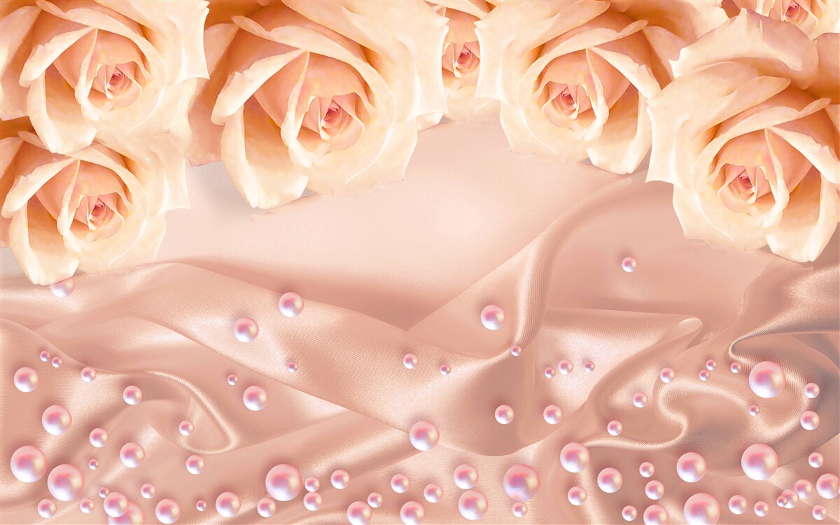 Fototapeta perły i pomarańczowe róże