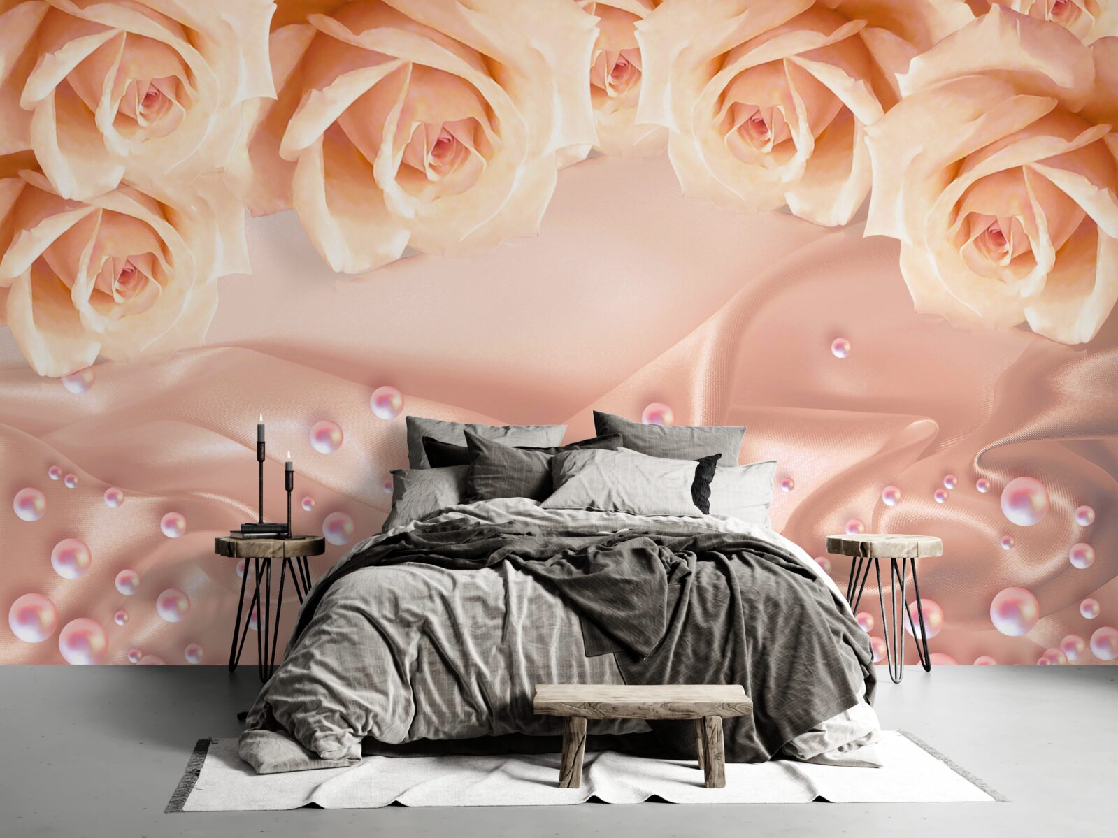 Fototapeta perły i pomarańczowe róże