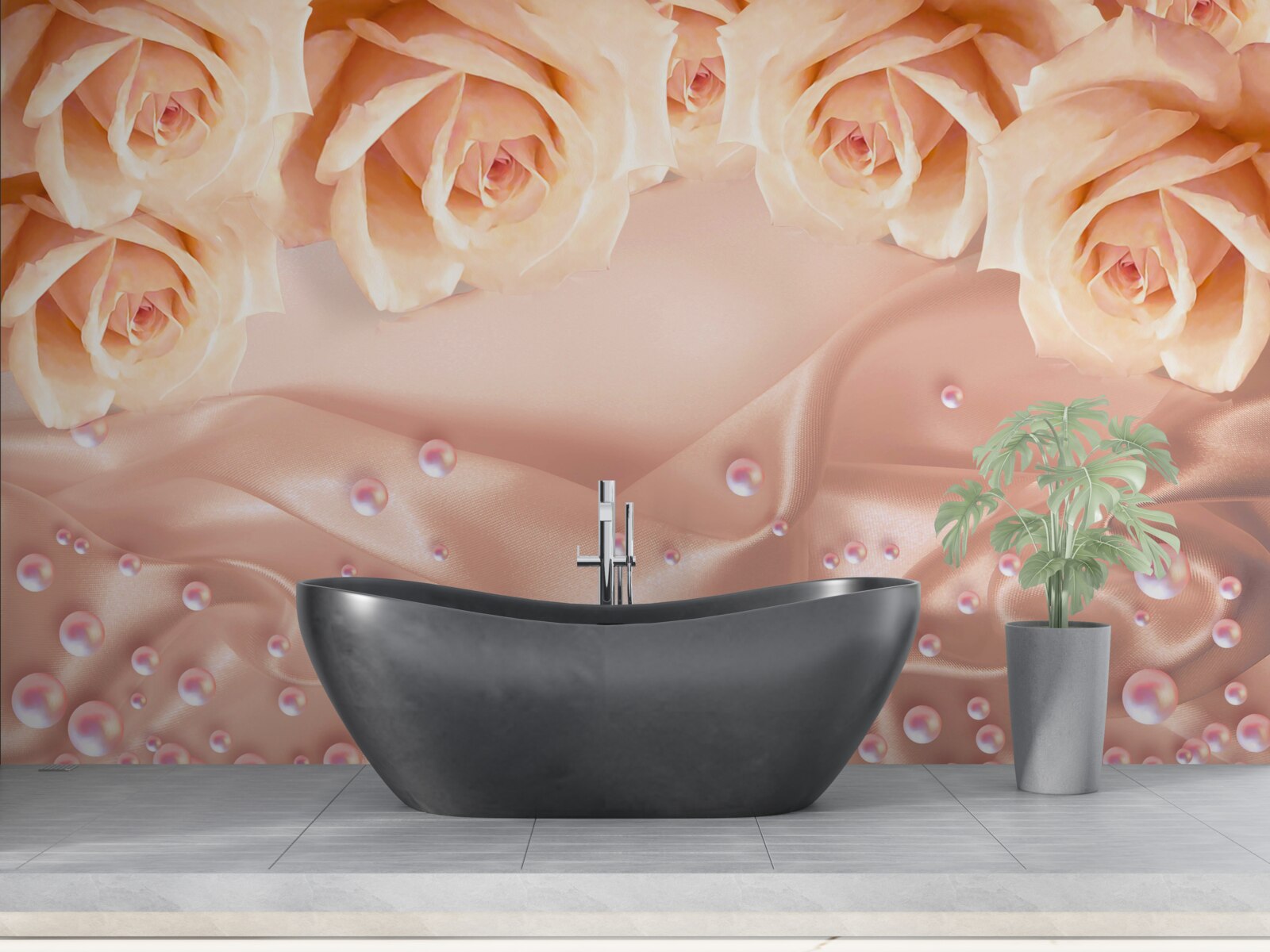 Fototapeta perły i pomarańczowe róże