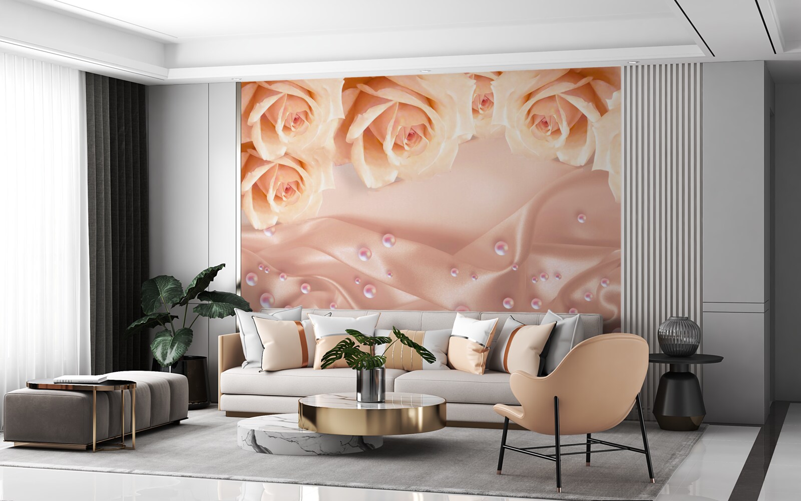 Fototapeta perły i pomarańczowe róże