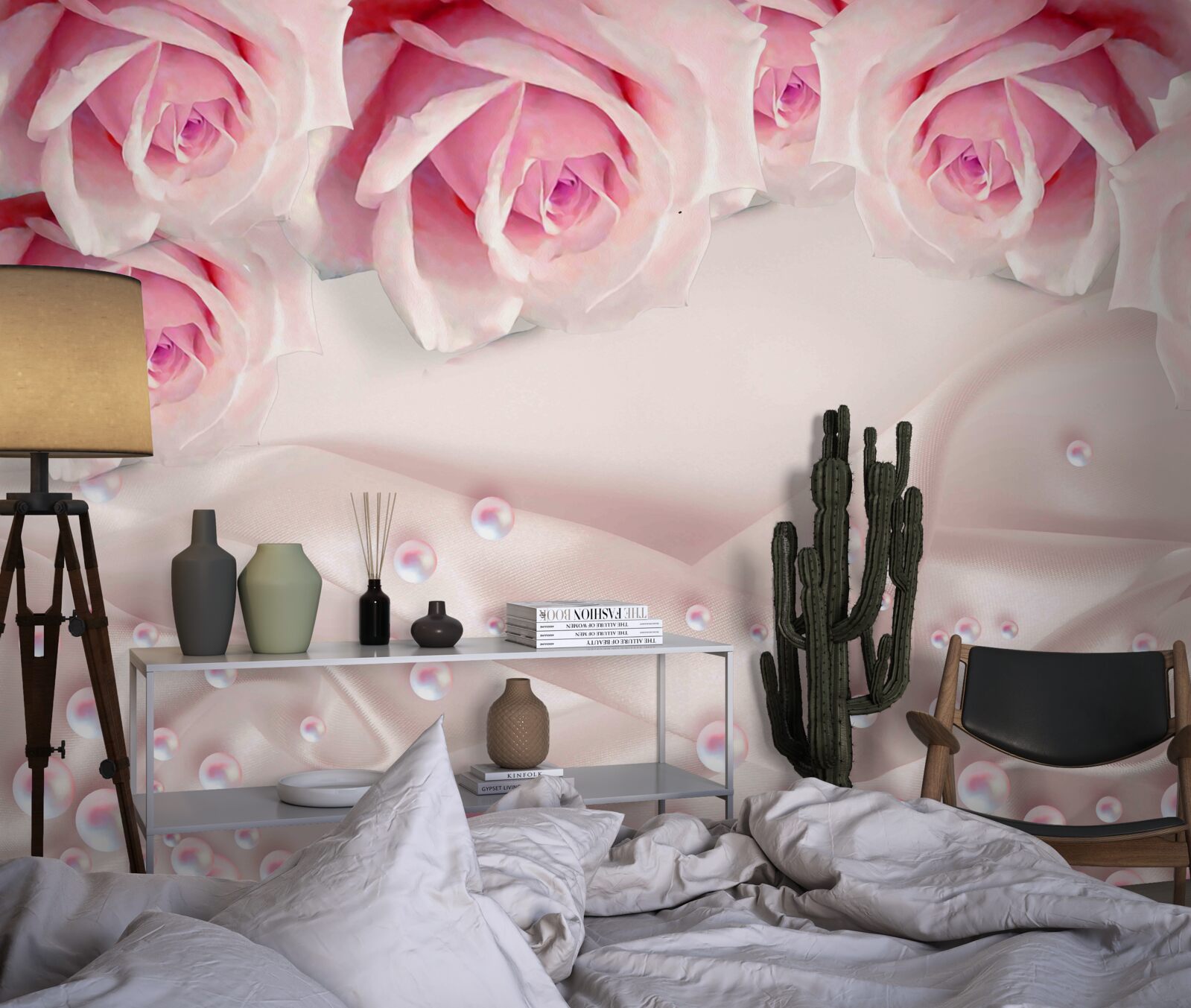 Fototapeta perły i różowe kwiaty