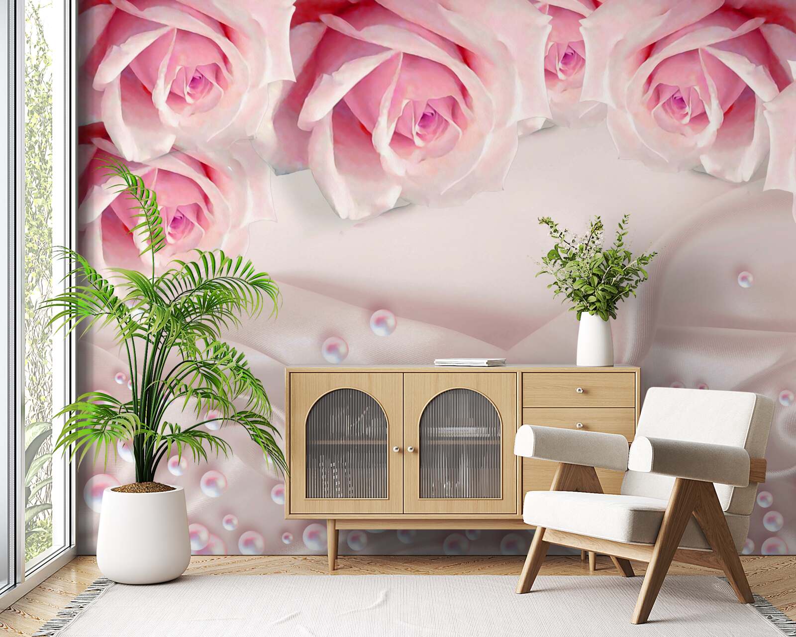 Fototapeta perły i różowe kwiaty