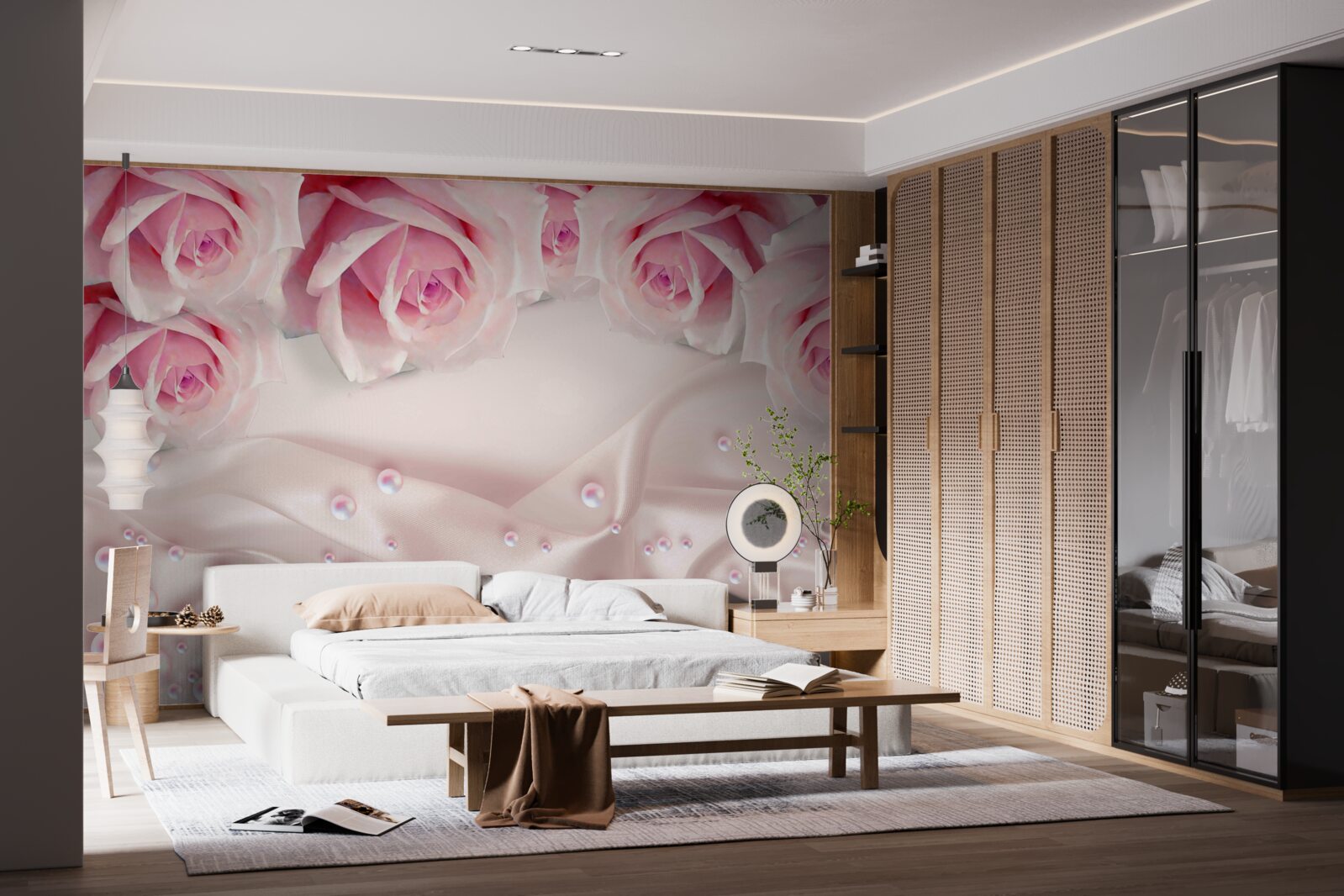 Fototapeta perły i różowe kwiaty