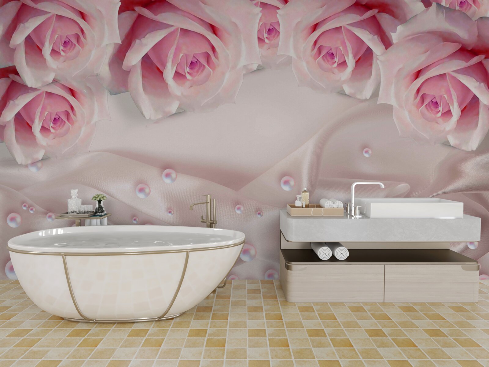 Fototapeta perły i różowe kwiaty