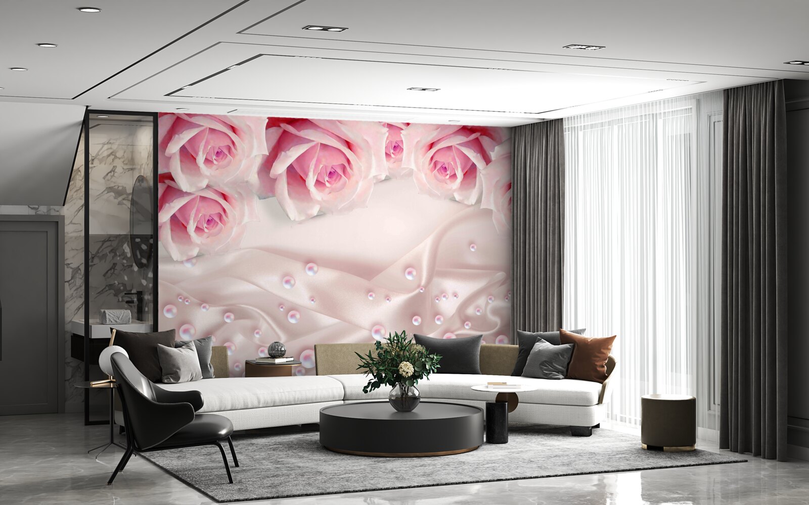 Fototapeta perły i różowe kwiaty