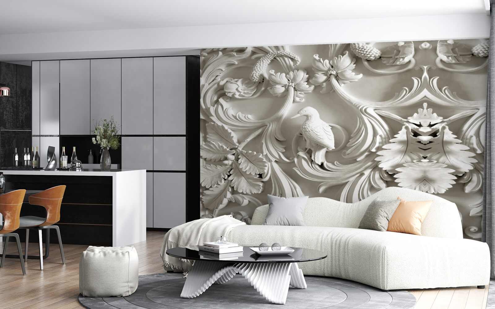 Fototapeta biała płaskorzeźba wykonana z gipsu