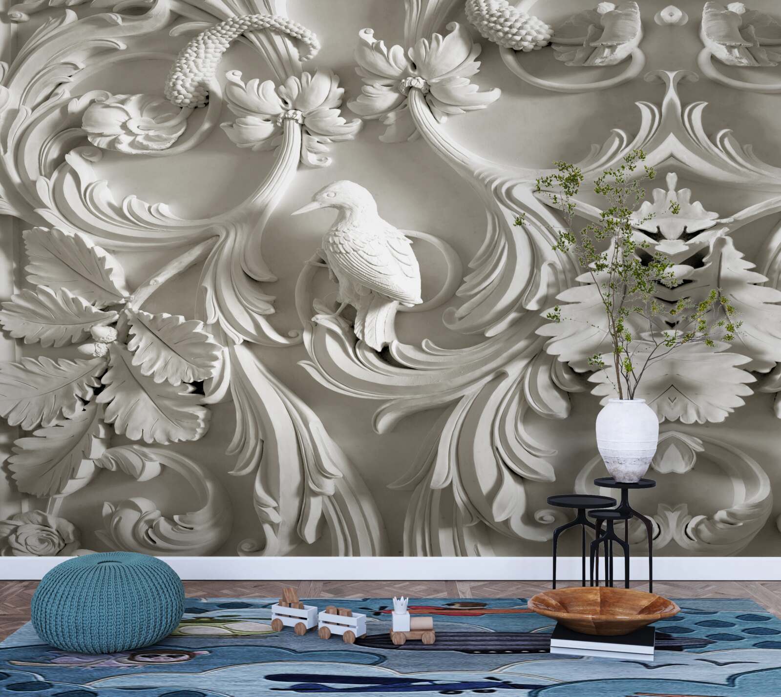 Fototapeta biała płaskorzeźba wykonana z gipsu