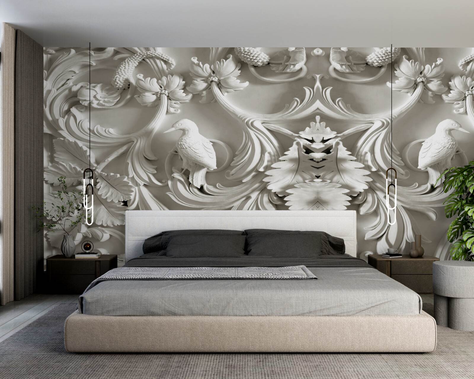 Fototapeta biała płaskorzeźba wykonana z gipsu