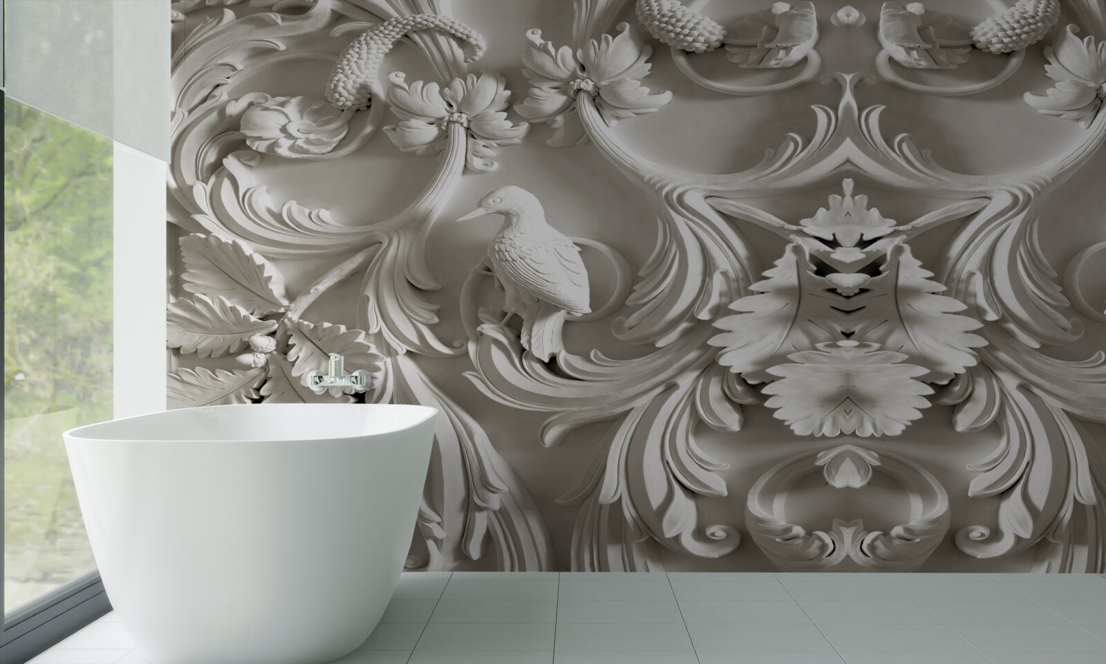 Fototapeta biała płaskorzeźba wykonana z gipsu