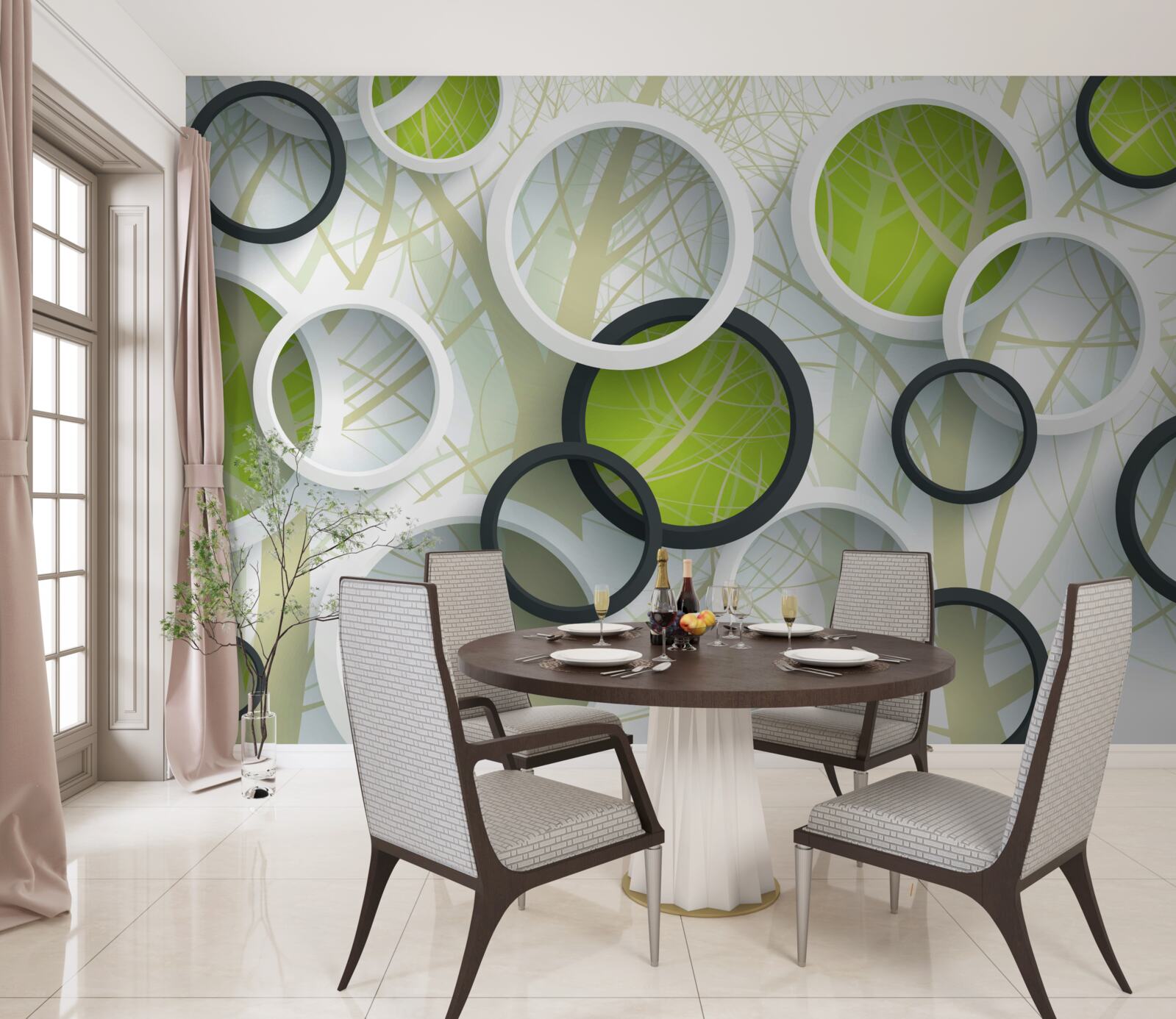 Fototapeta białe i zielone kółka nałożone na siebie