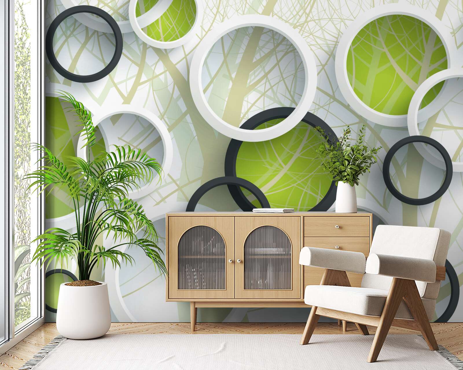 Fototapeta białe i zielone kółka nałożone na siebie