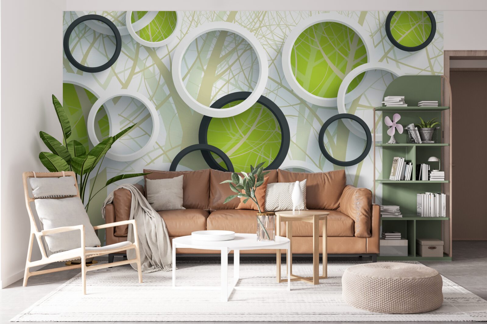 Fototapeta białe i zielone kółka nałożone na siebie