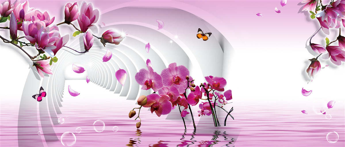 Fototapeta kolaż delikatnych fioletowych kwiatów magnolii