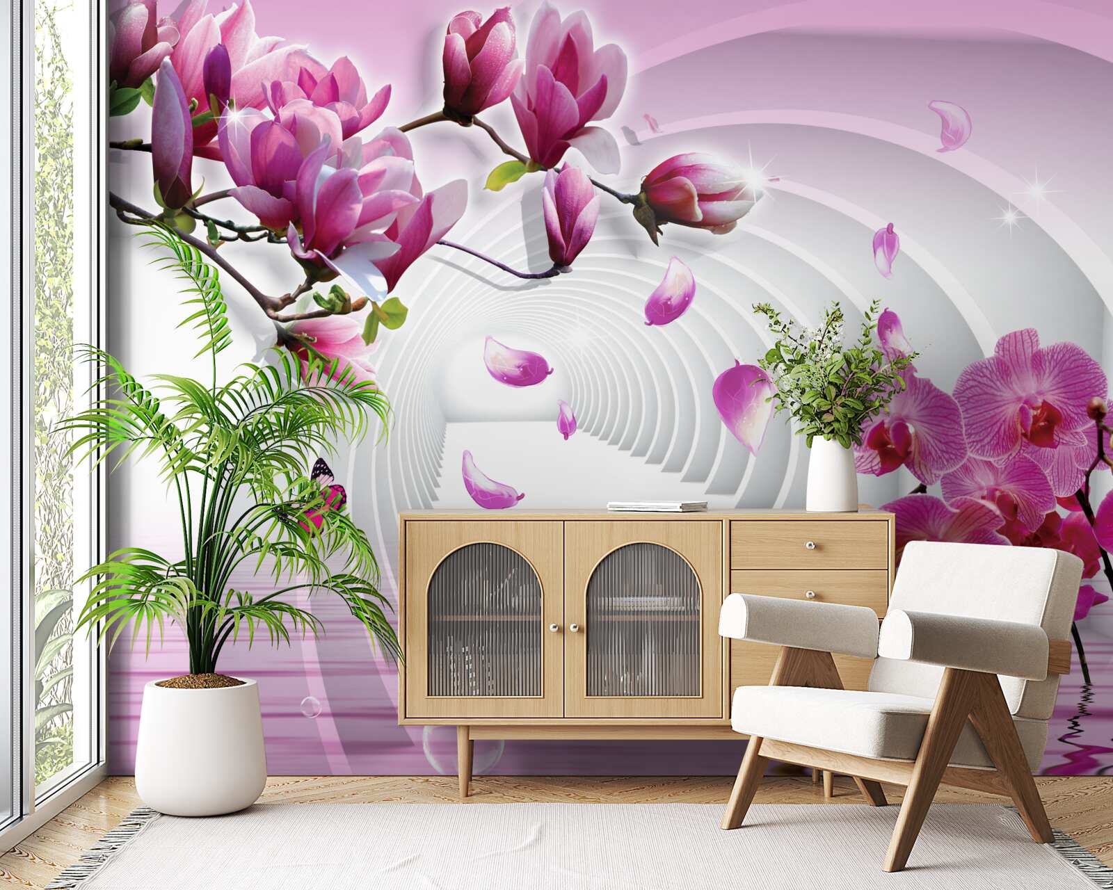 Fototapeta kolaż delikatnych fioletowych kwiatów magnolii