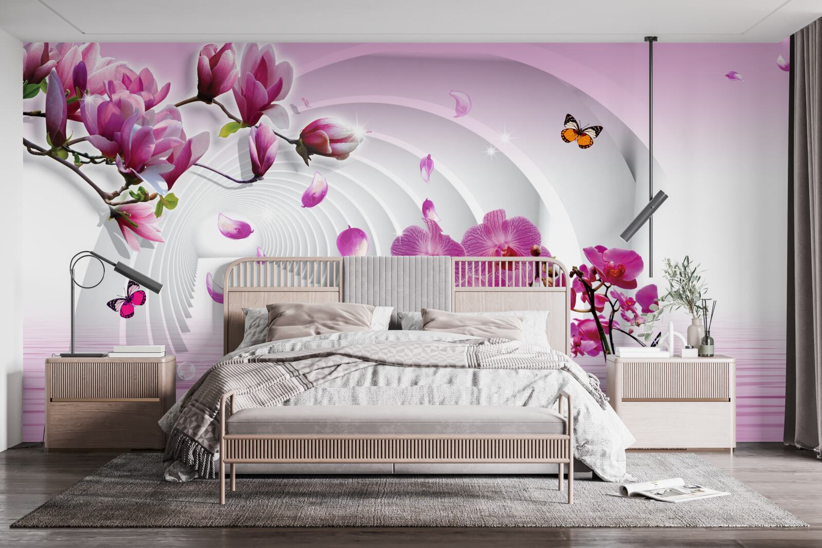 Fototapeta kolaż delikatnych fioletowych kwiatów magnolii