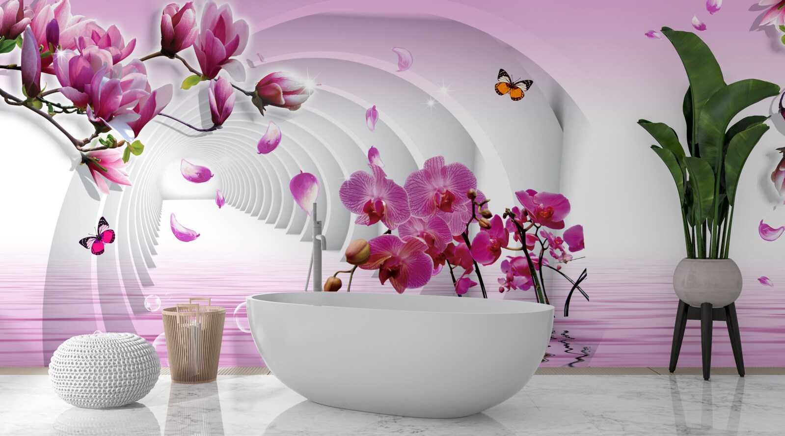 Fototapeta kolaż delikatnych fioletowych kwiatów magnolii