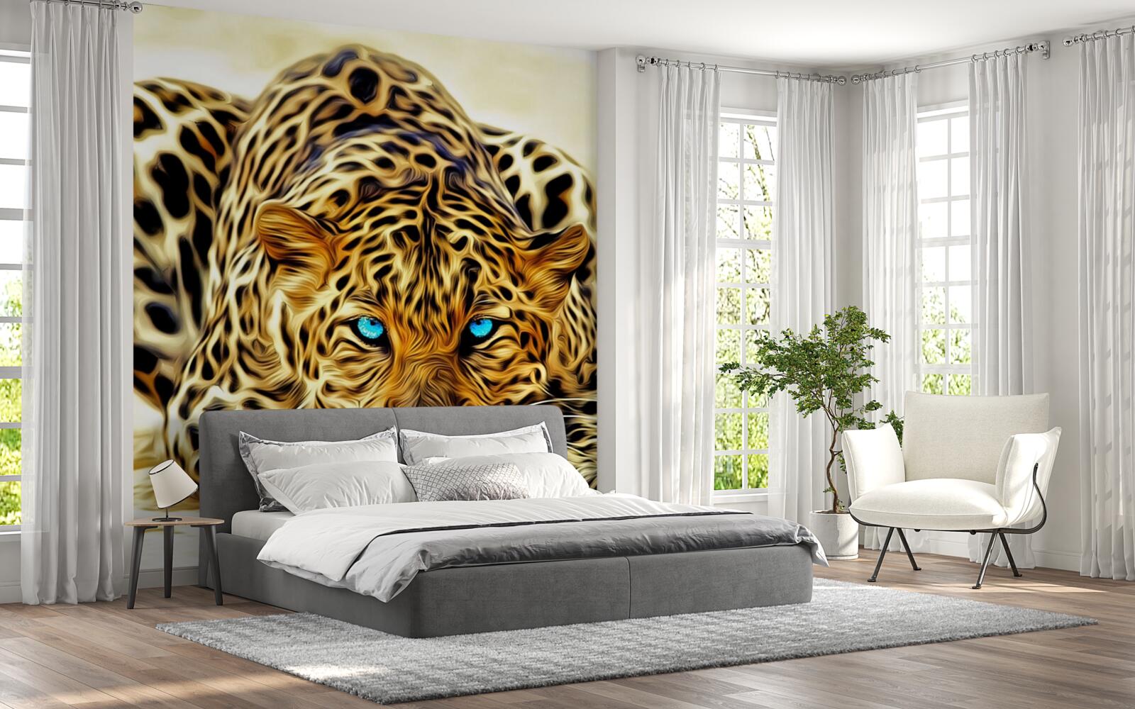 Fototapeta z niebieskimi oczami pantera się ukryła