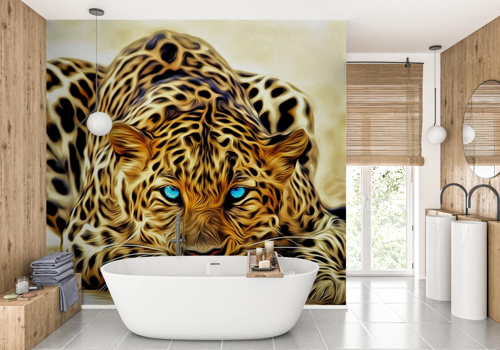 Fototapeta z niebieskimi oczami pantera się ukryła