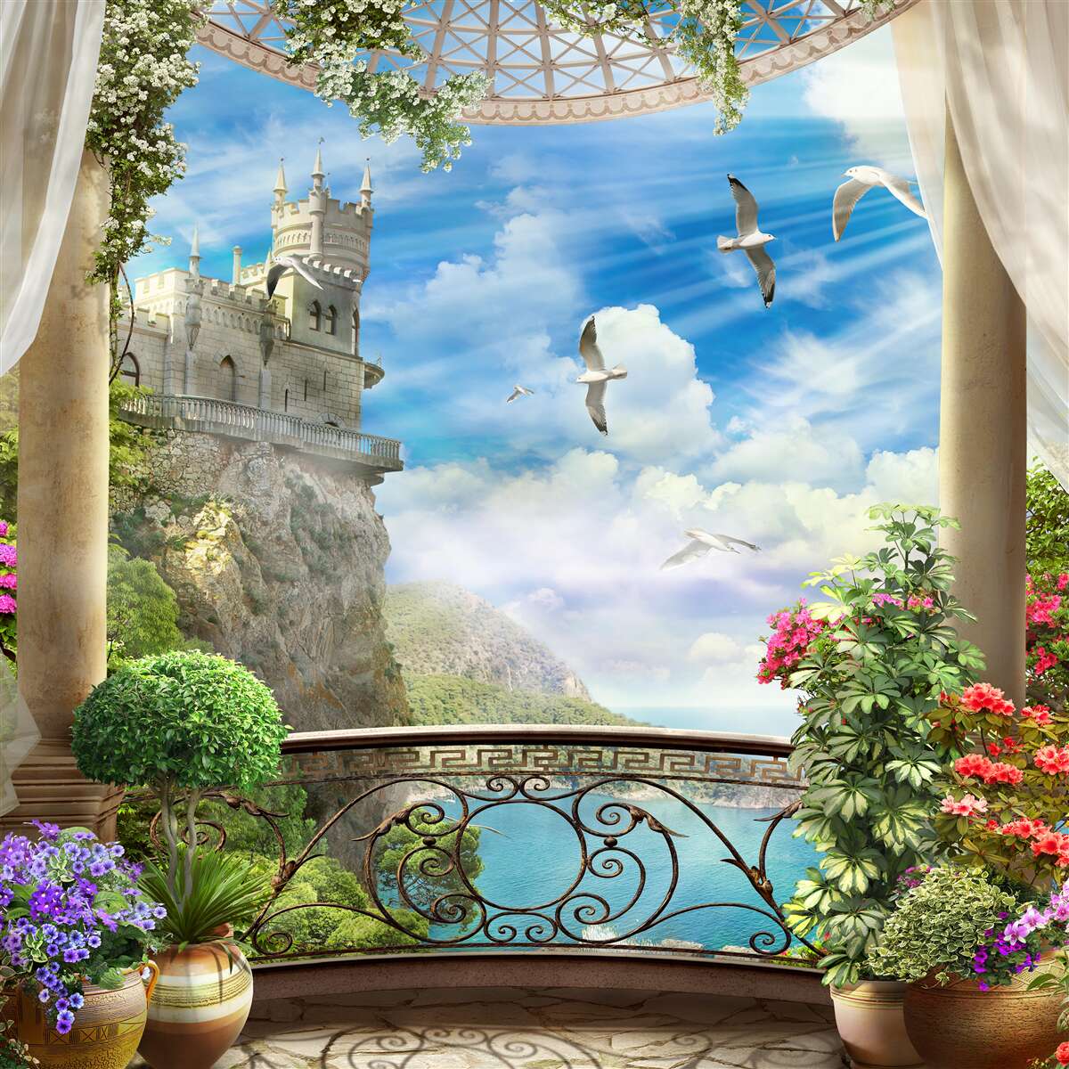 Fototapeta taras z widokiem na ostoję jaskółek