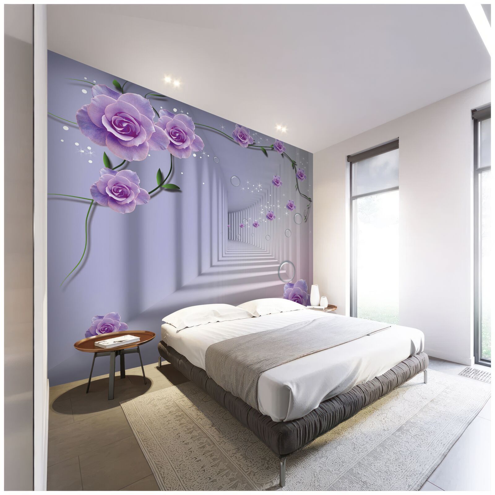 Fototapeta w perspektywie tunel ozdobiony fioletową różą