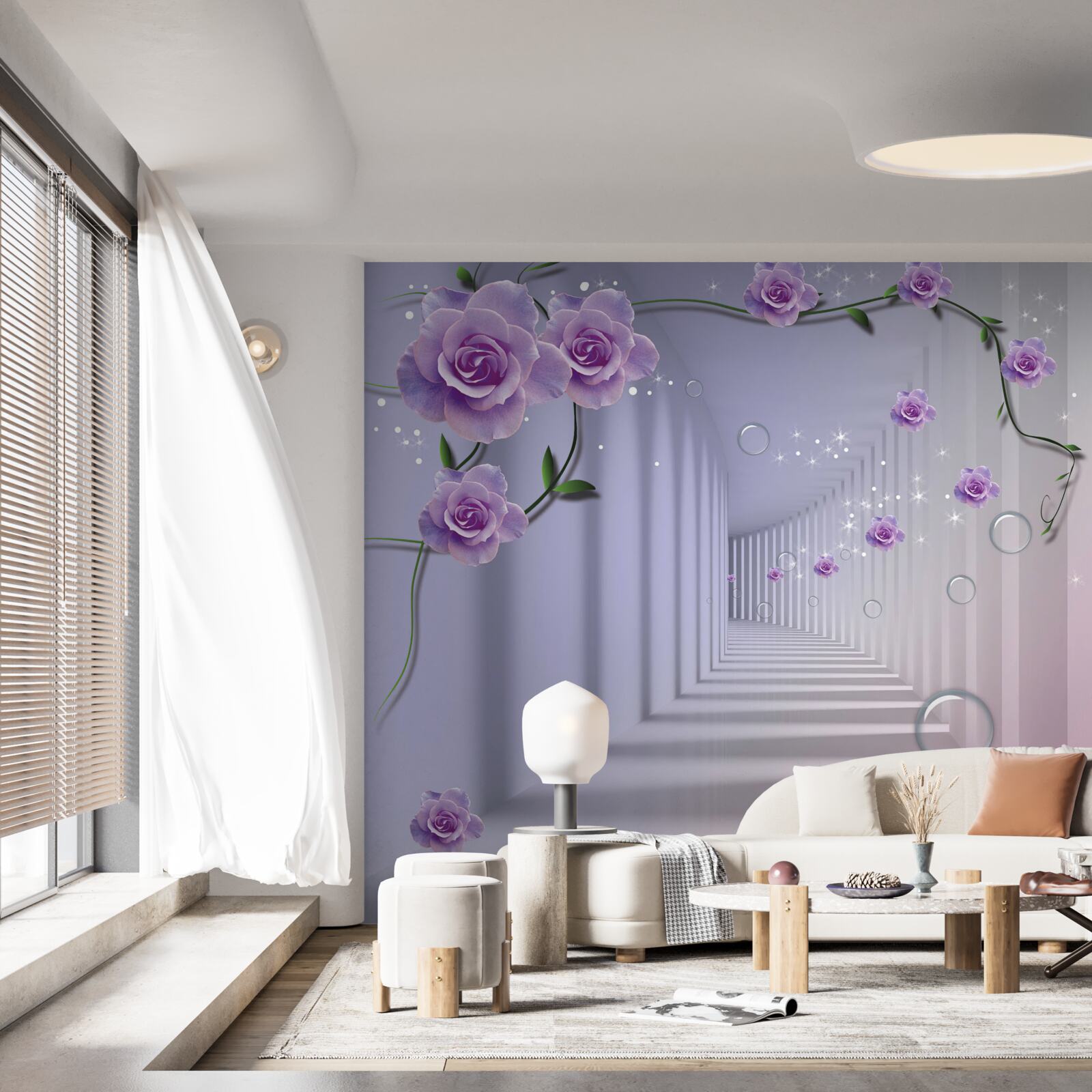 Fototapeta w perspektywie tunel ozdobiony fioletową różą