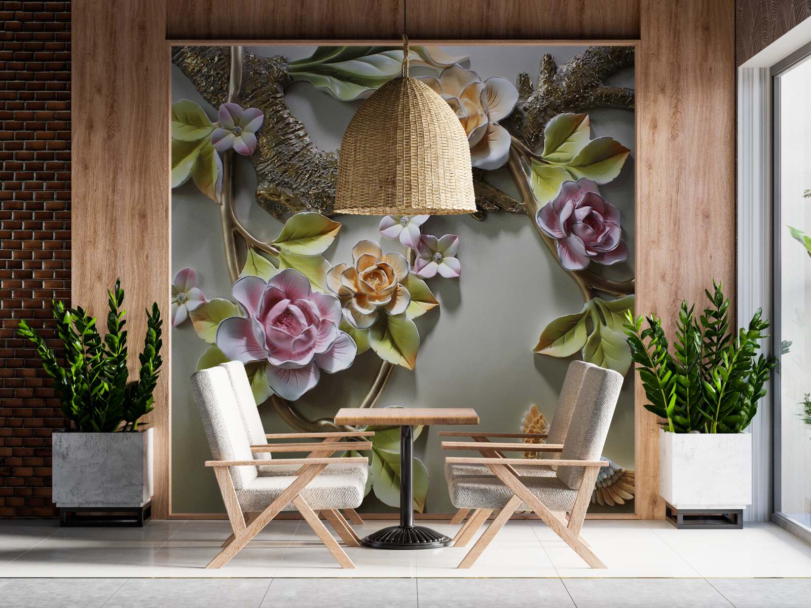 Fototapeta kwiaty lotosu w odcieniach żółtego i biało-fioletowego oraz ptak