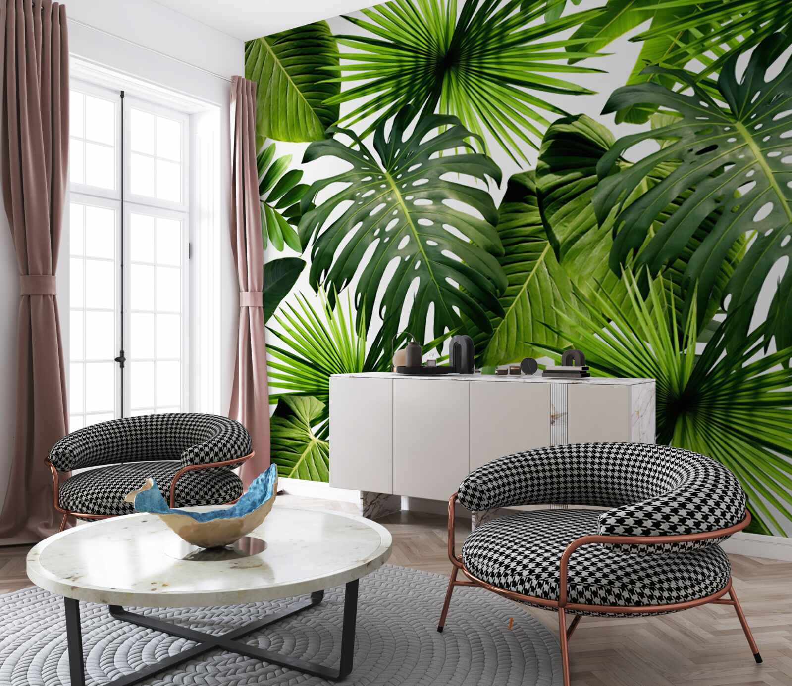 Fototapeta monstera i liście bananów na białym tle, z gęstością