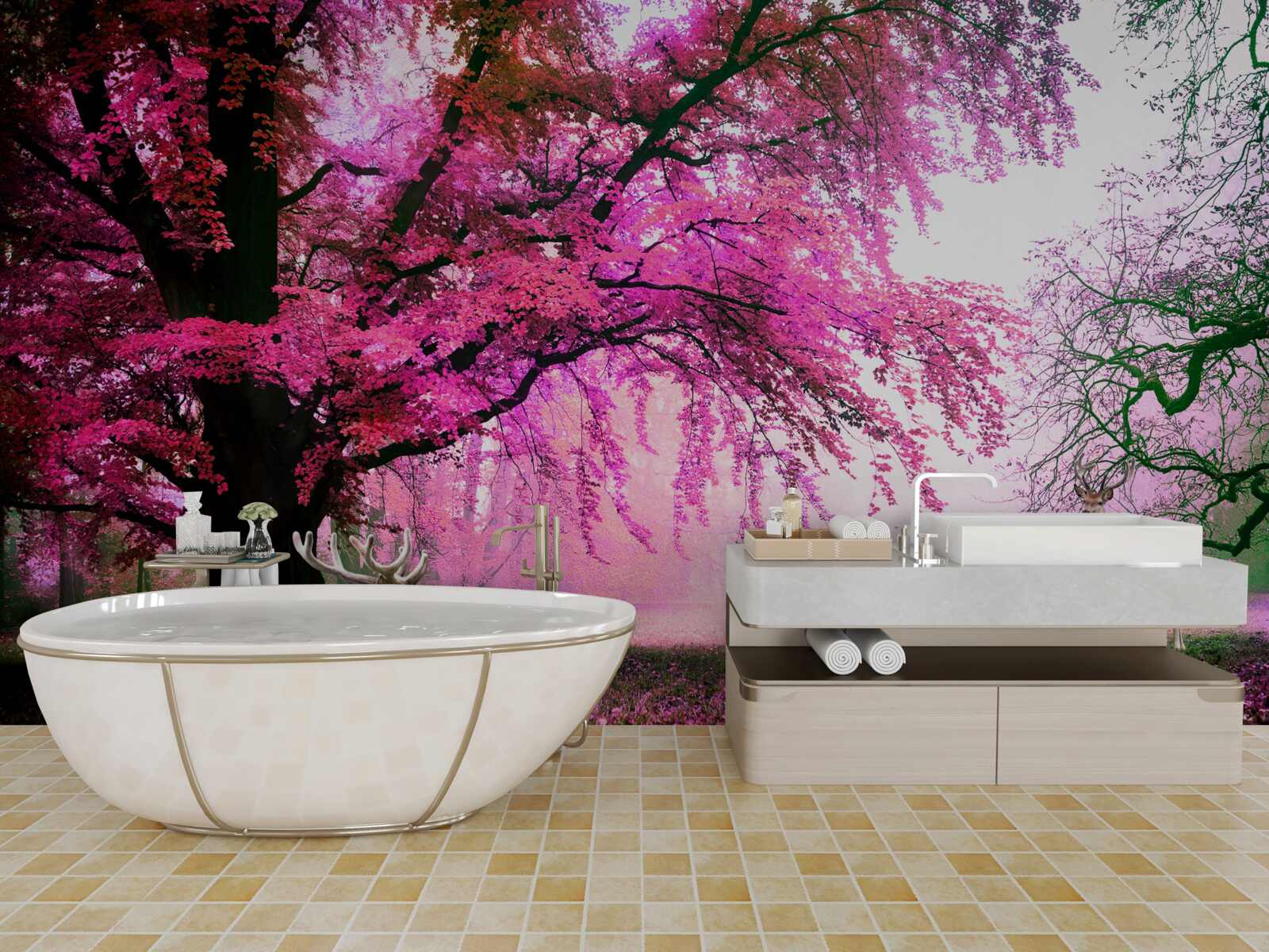 Fototapeta sakura w różu lata dookoła