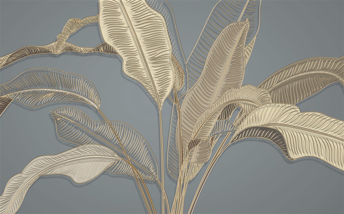 Fototapeta liście złotych piór migoczą jasno na ciemnym tle