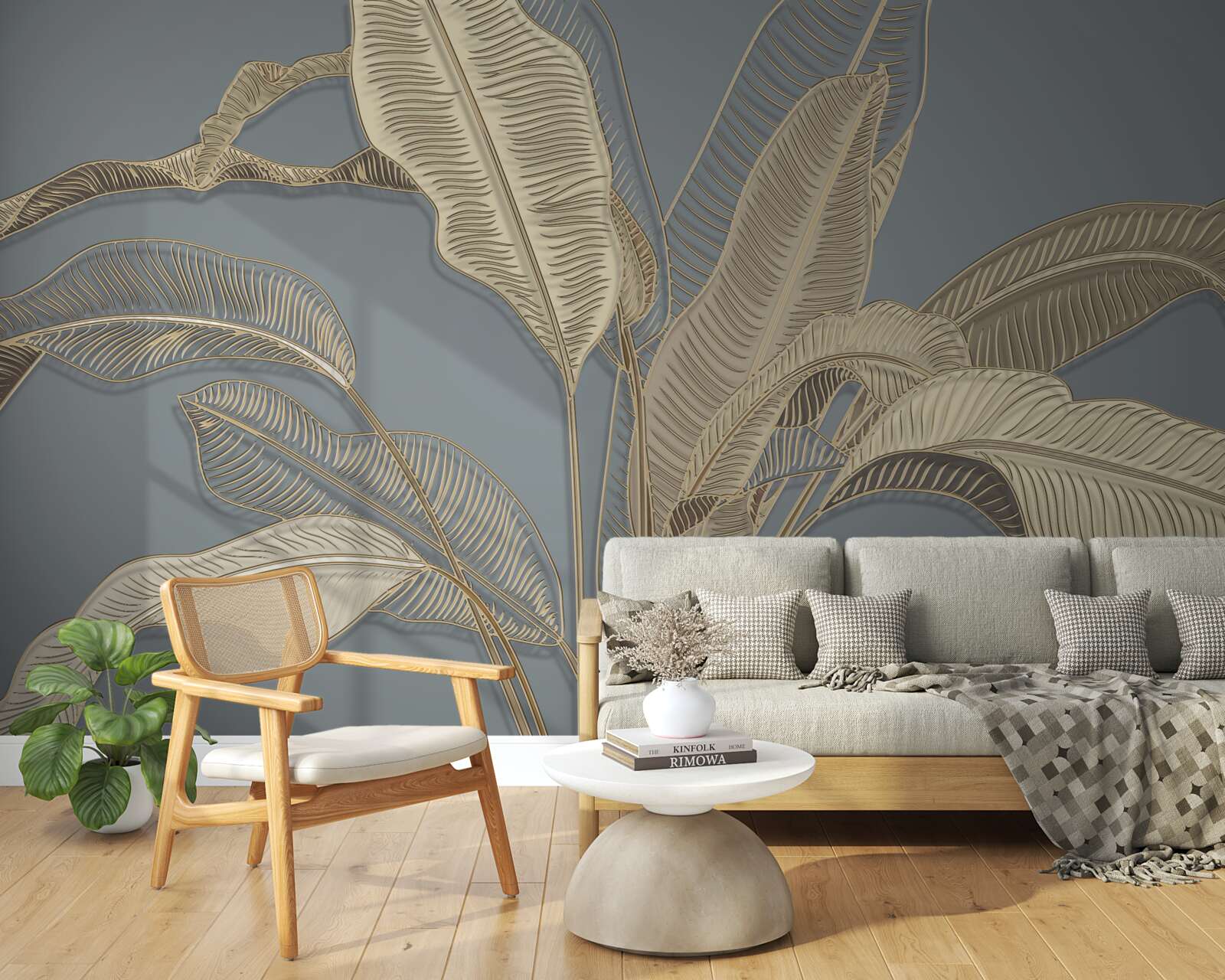 Fototapeta liście złotych piór migoczą jasno na ciemnym tle