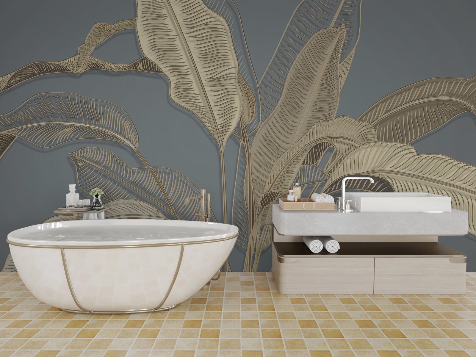 Fototapeta liście złotych piór migoczą jasno na ciemnym tle