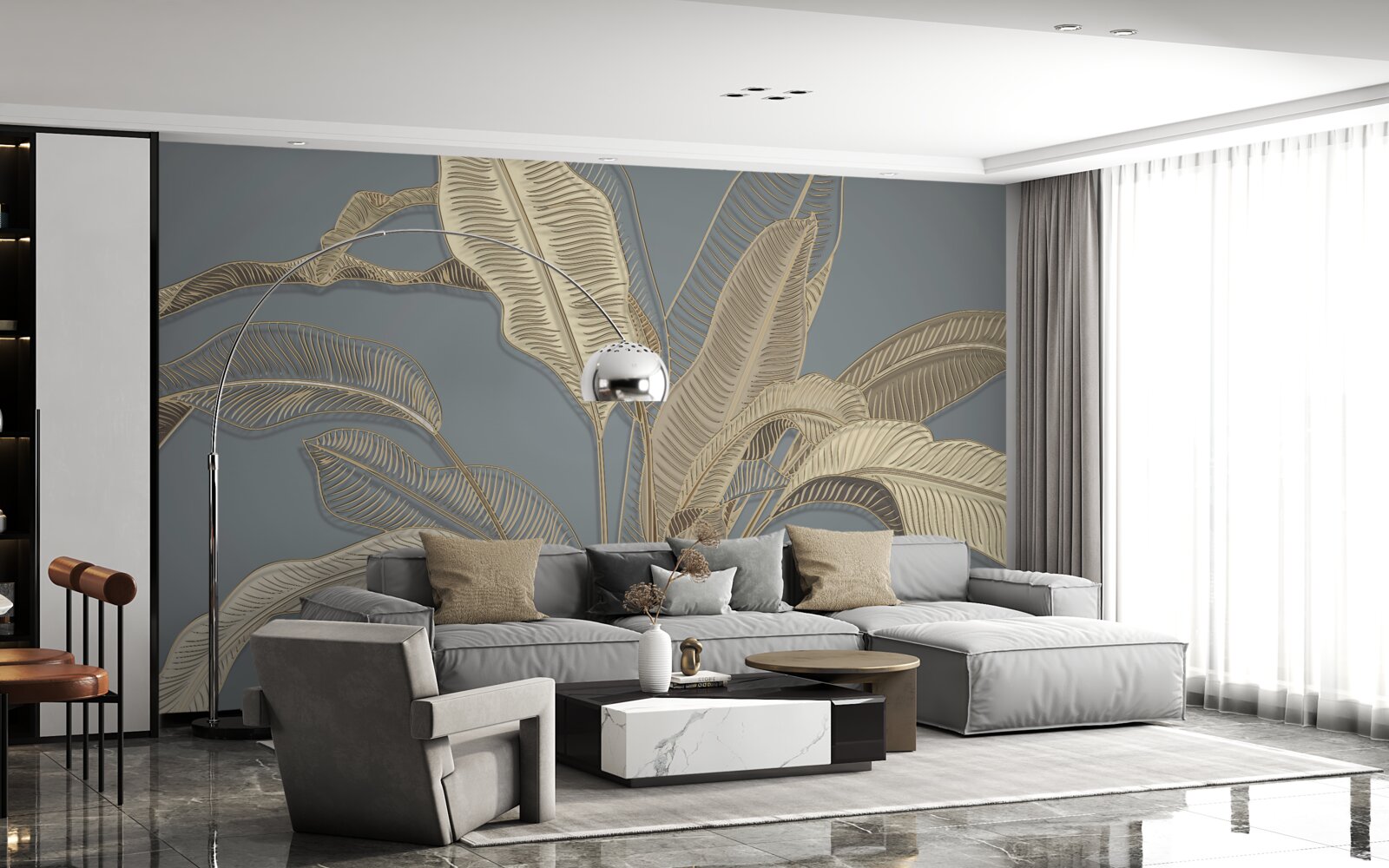 Fototapeta liście złotych piór migoczą jasno na ciemnym tle