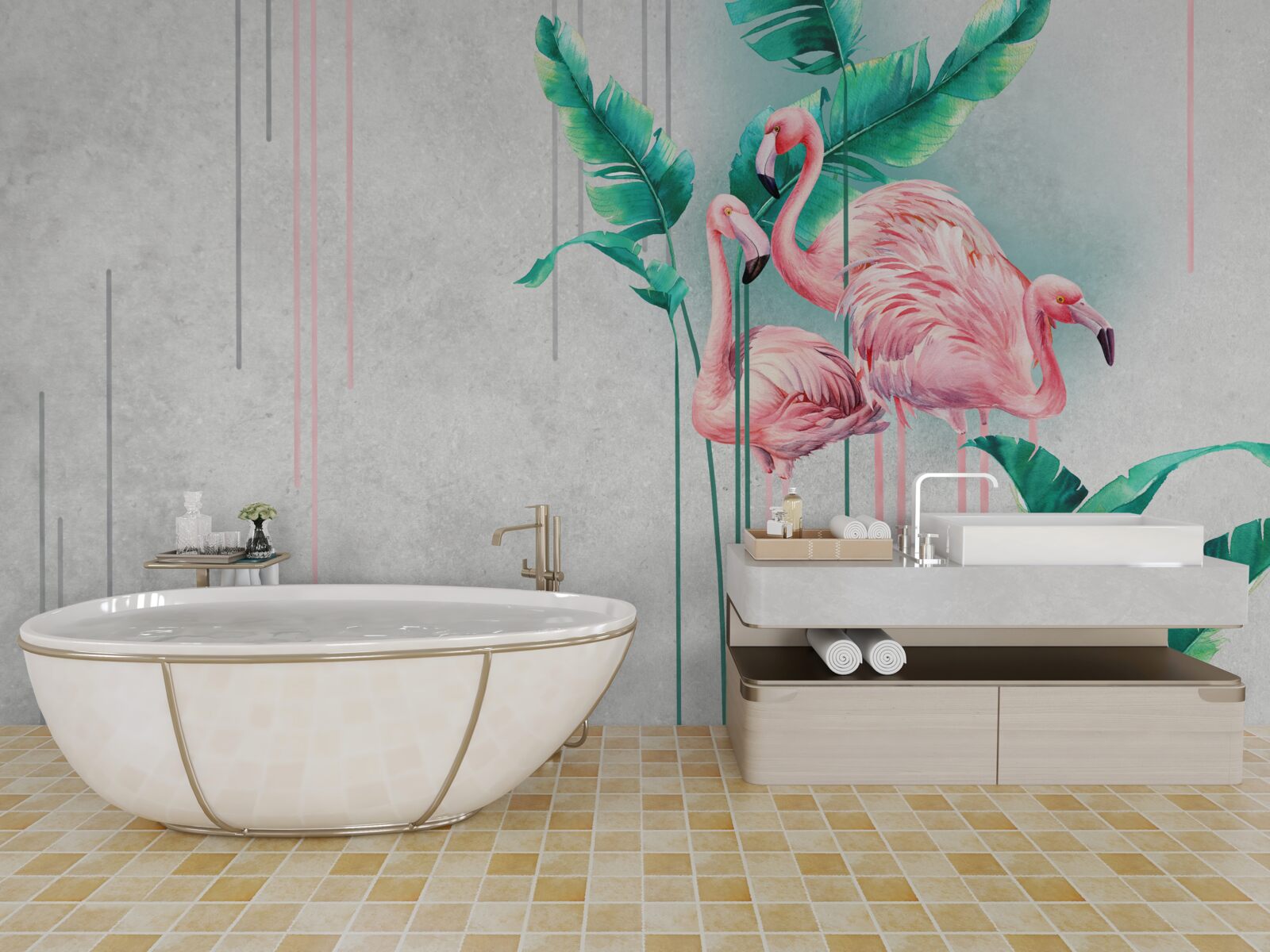 Fototapeta tropikalne różowe flamingi