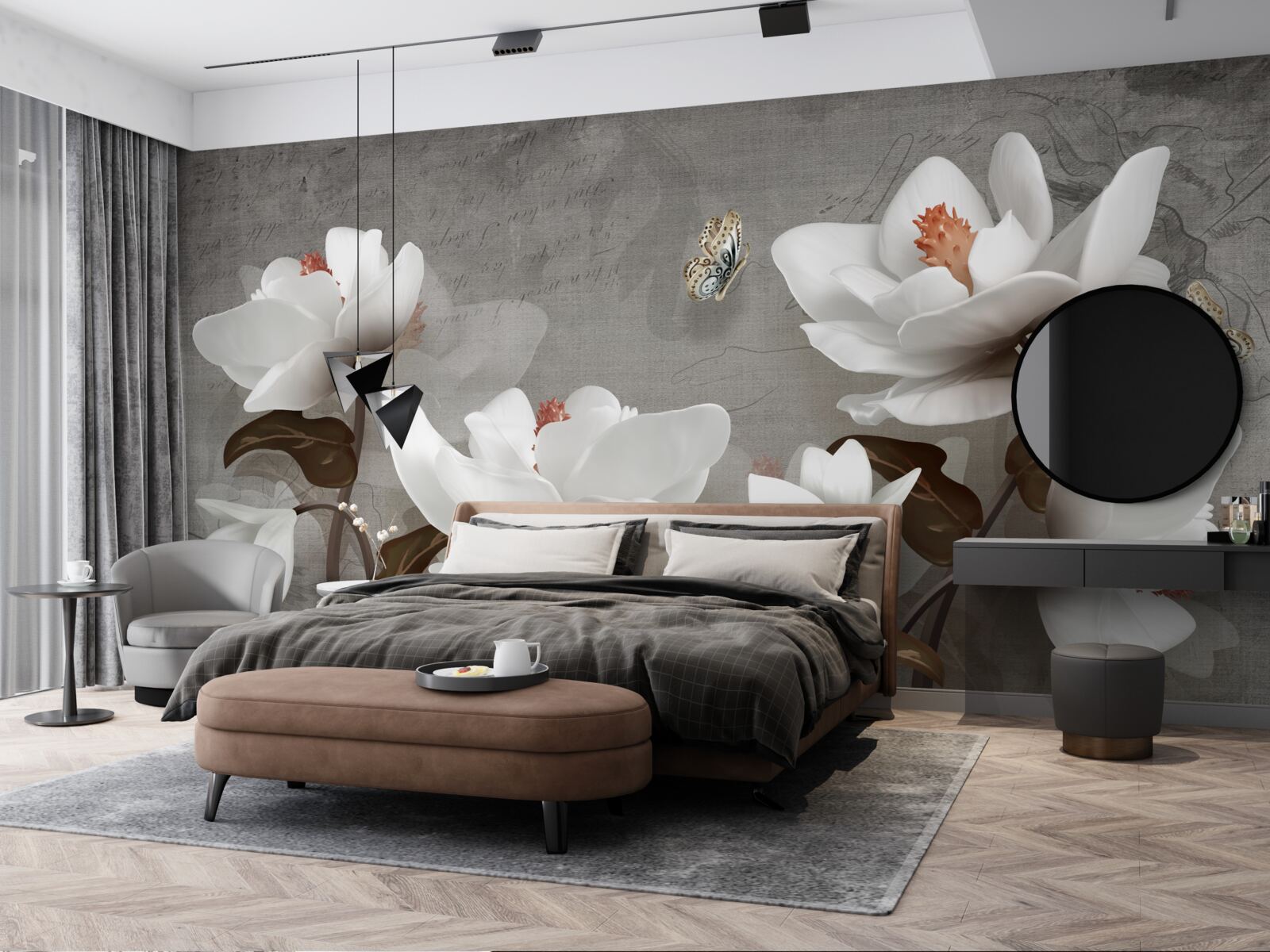 Fototapeta Ćma przelatująca nad śnieżnobiałymi pąkami