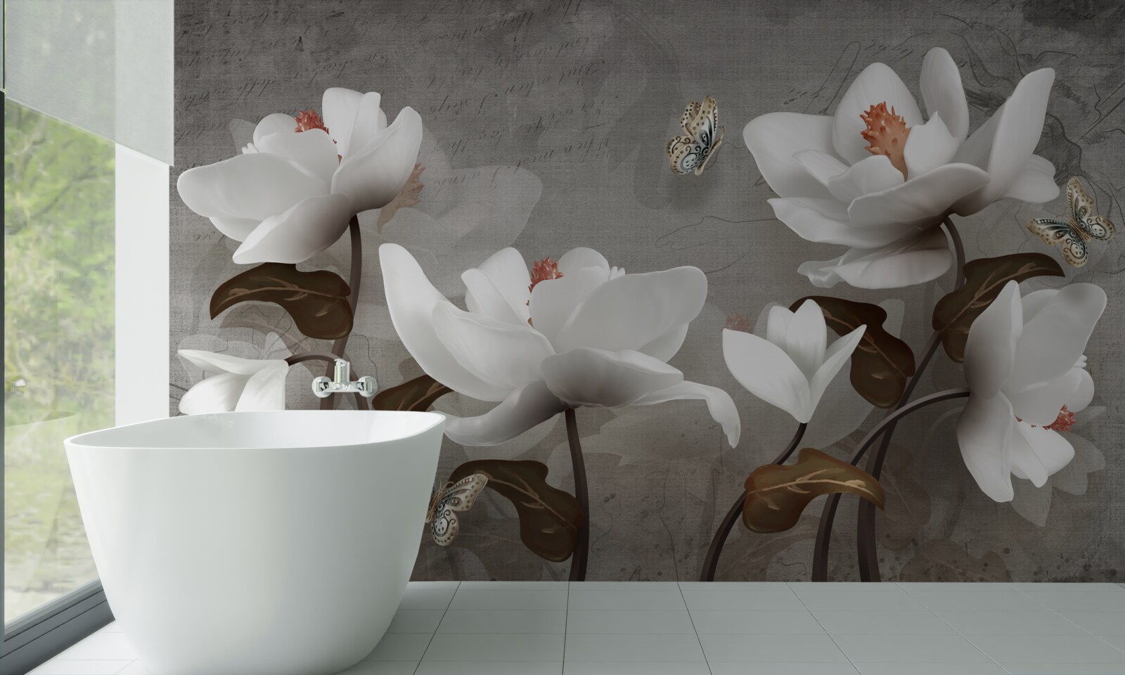 Fototapeta Ćma przelatująca nad śnieżnobiałymi pąkami