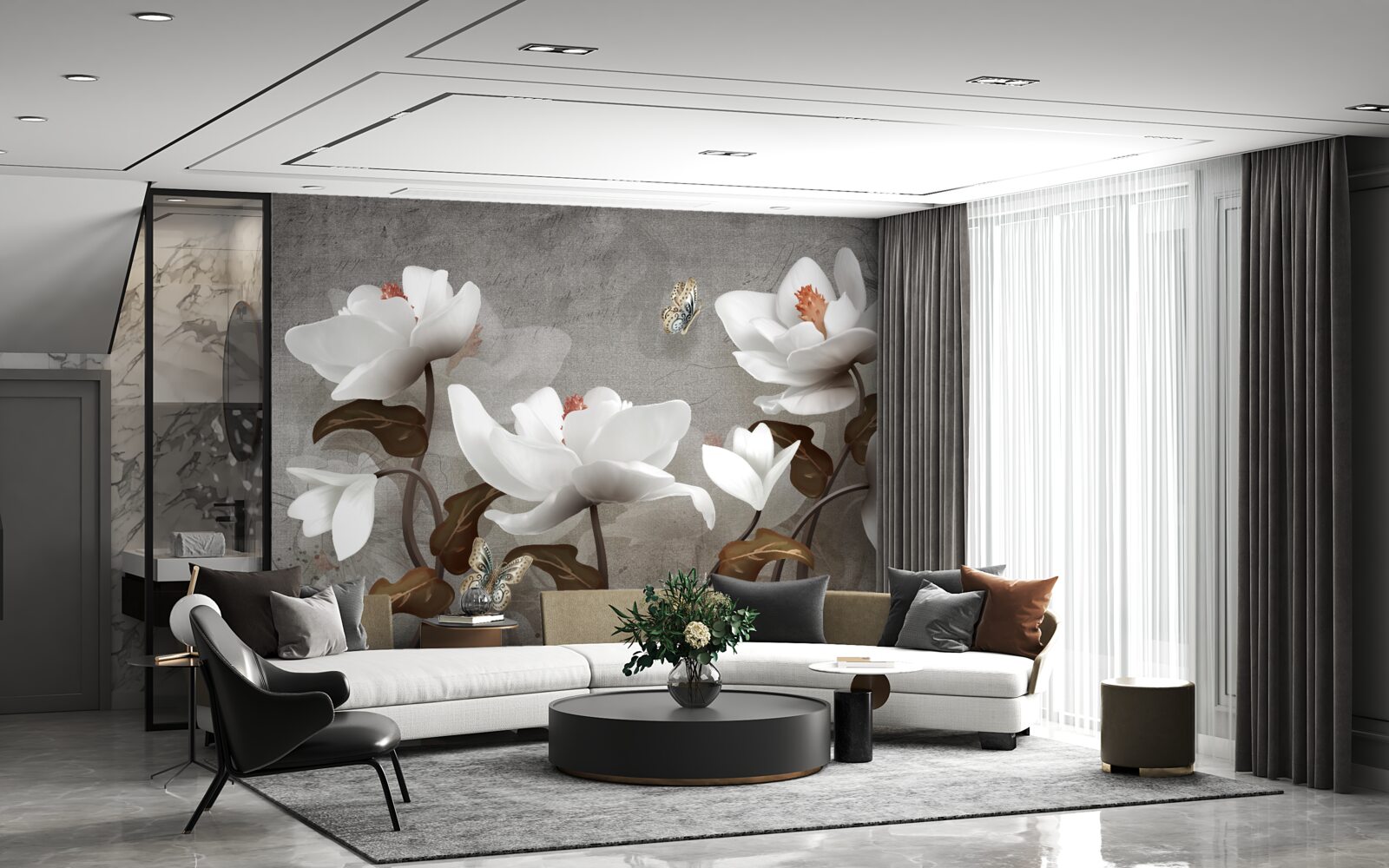 Fototapeta Ćma przelatująca nad śnieżnobiałymi pąkami