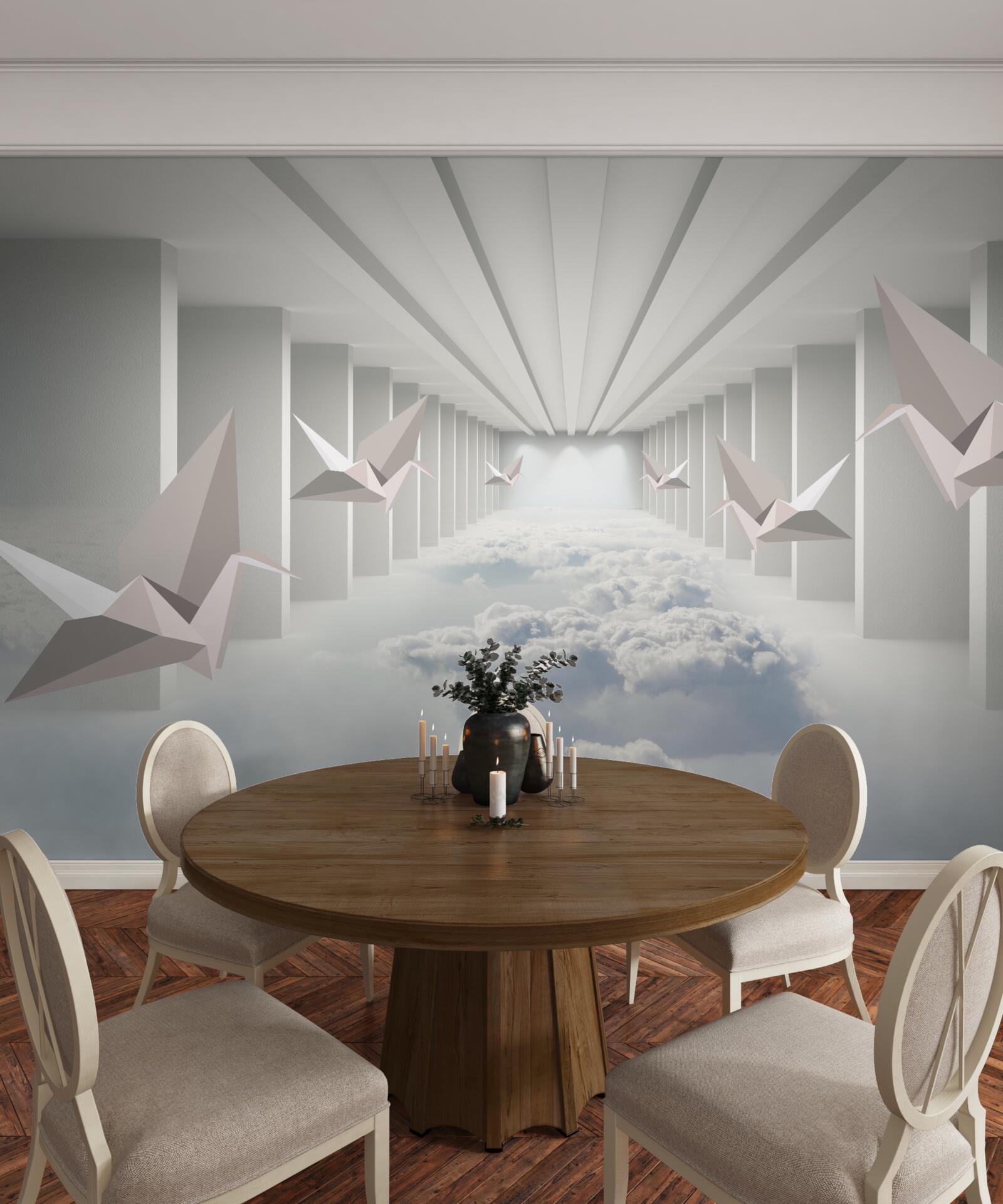 Fototapeta abstrakcyjna geometria ptaków w chmurach