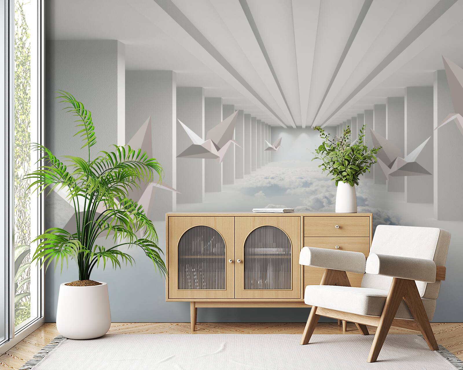 Fototapeta abstrakcyjna geometria ptaków w chmurach