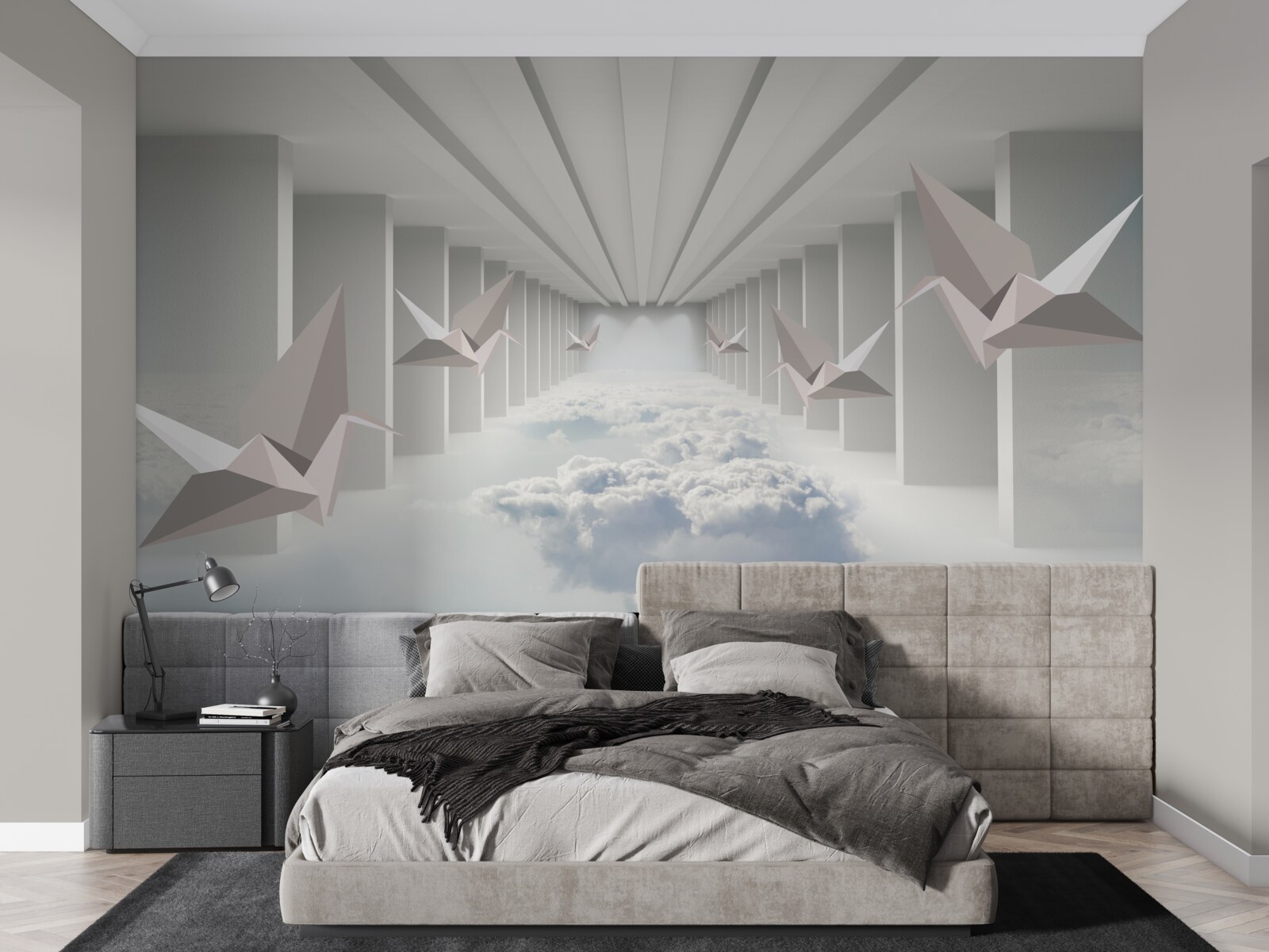 Fototapeta abstrakcyjna geometria ptaków w chmurach