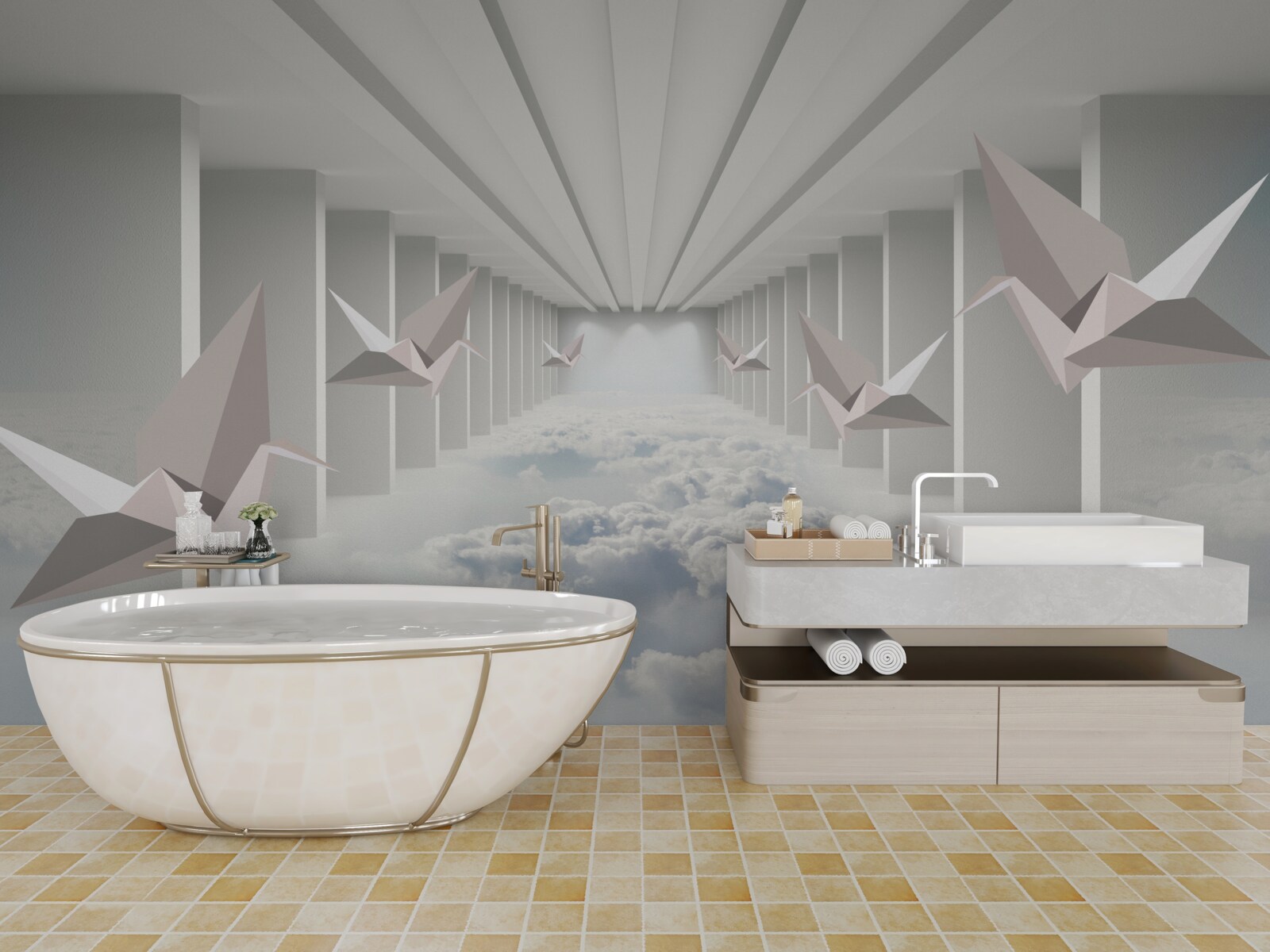 Fototapeta abstrakcyjna geometria ptaków w chmurach