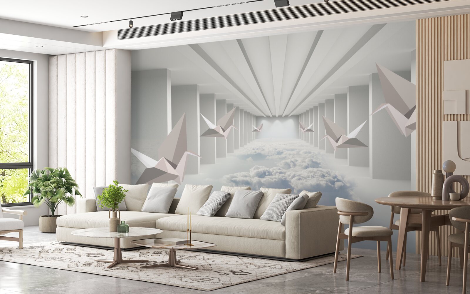 Fototapeta abstrakcyjna geometria ptaków w chmurach