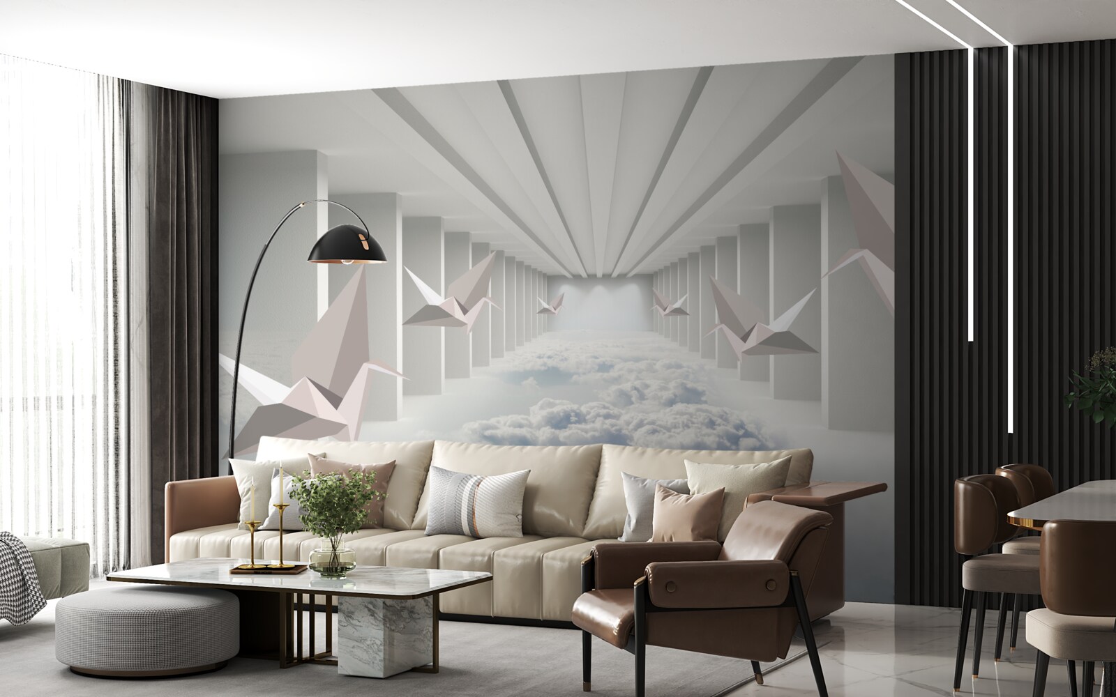 Fototapeta abstrakcyjna geometria ptaków w chmurach