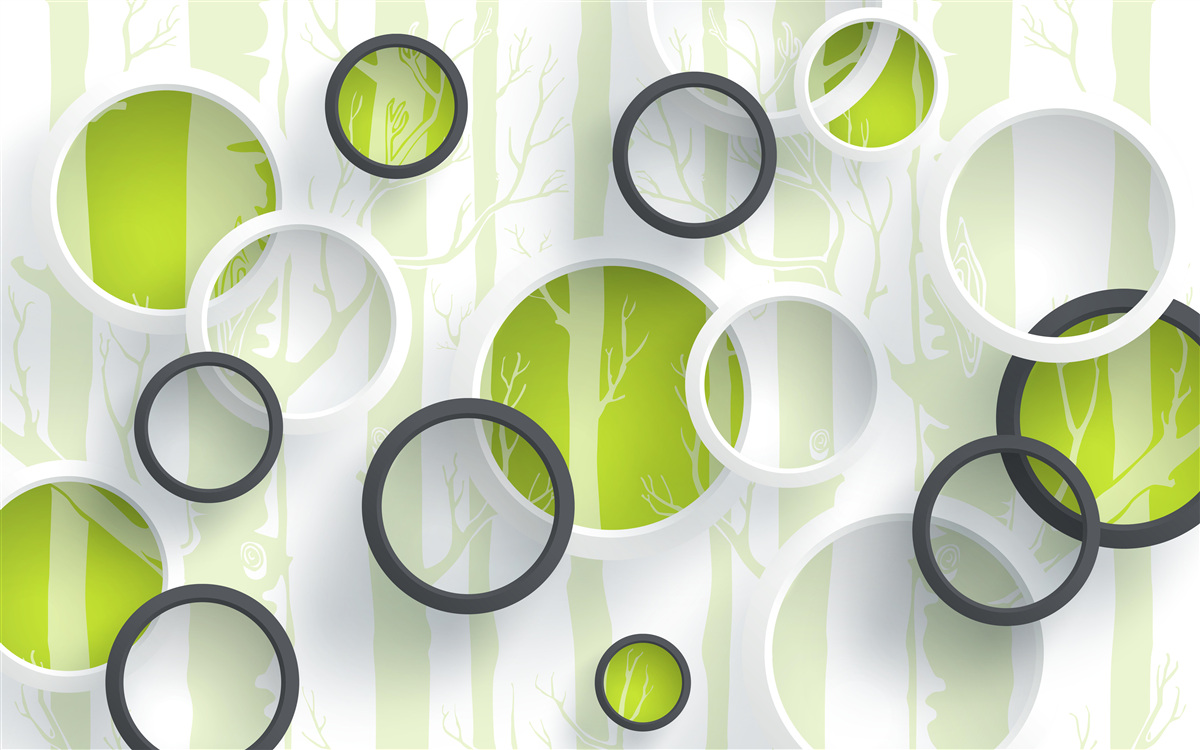 Fototapeta konturowe obrazy drzew w czarno-białych kółkach